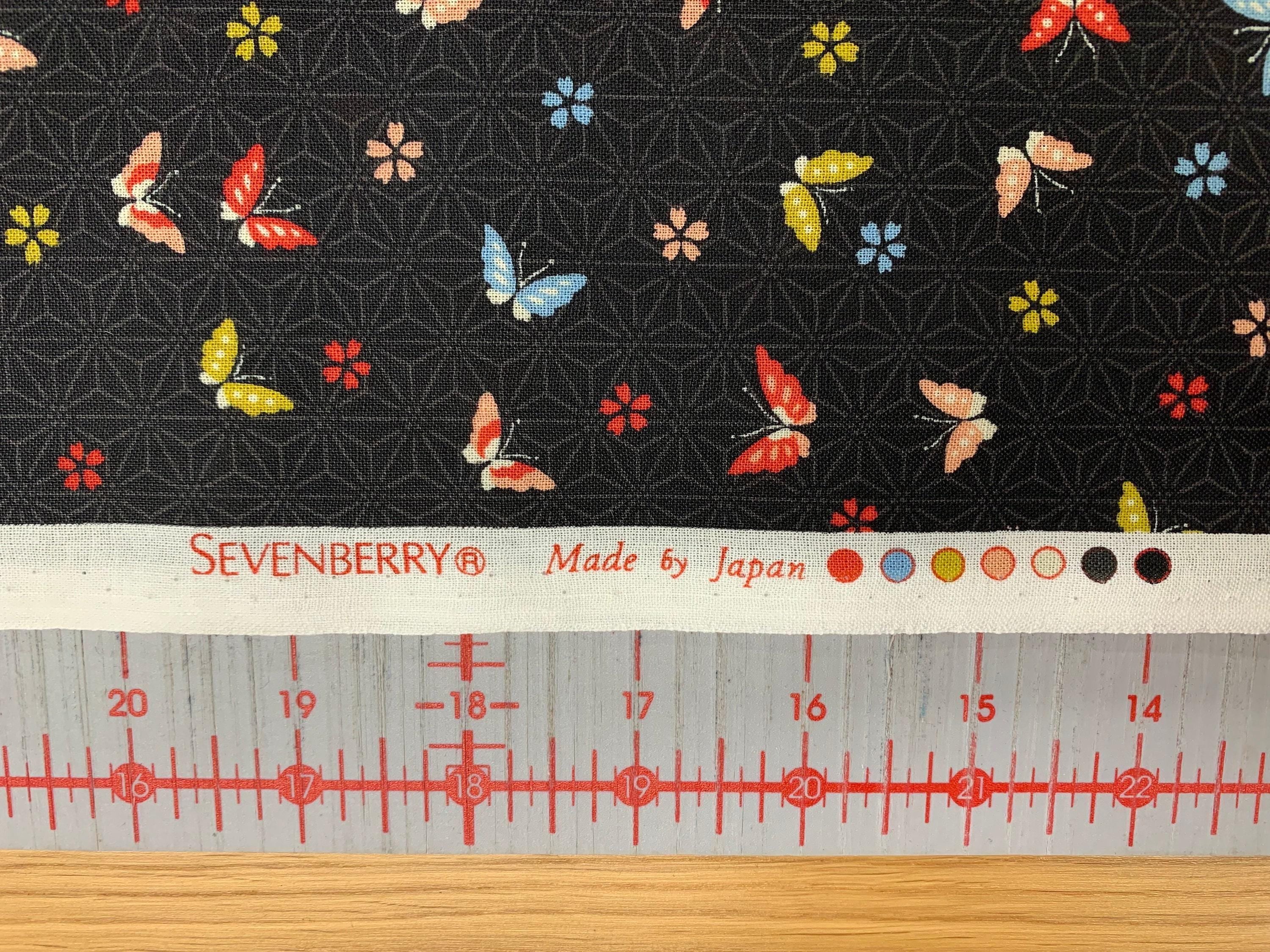 Sevenberry - Little Butterflies and Asanoha Stars Cotton Fabric - Black