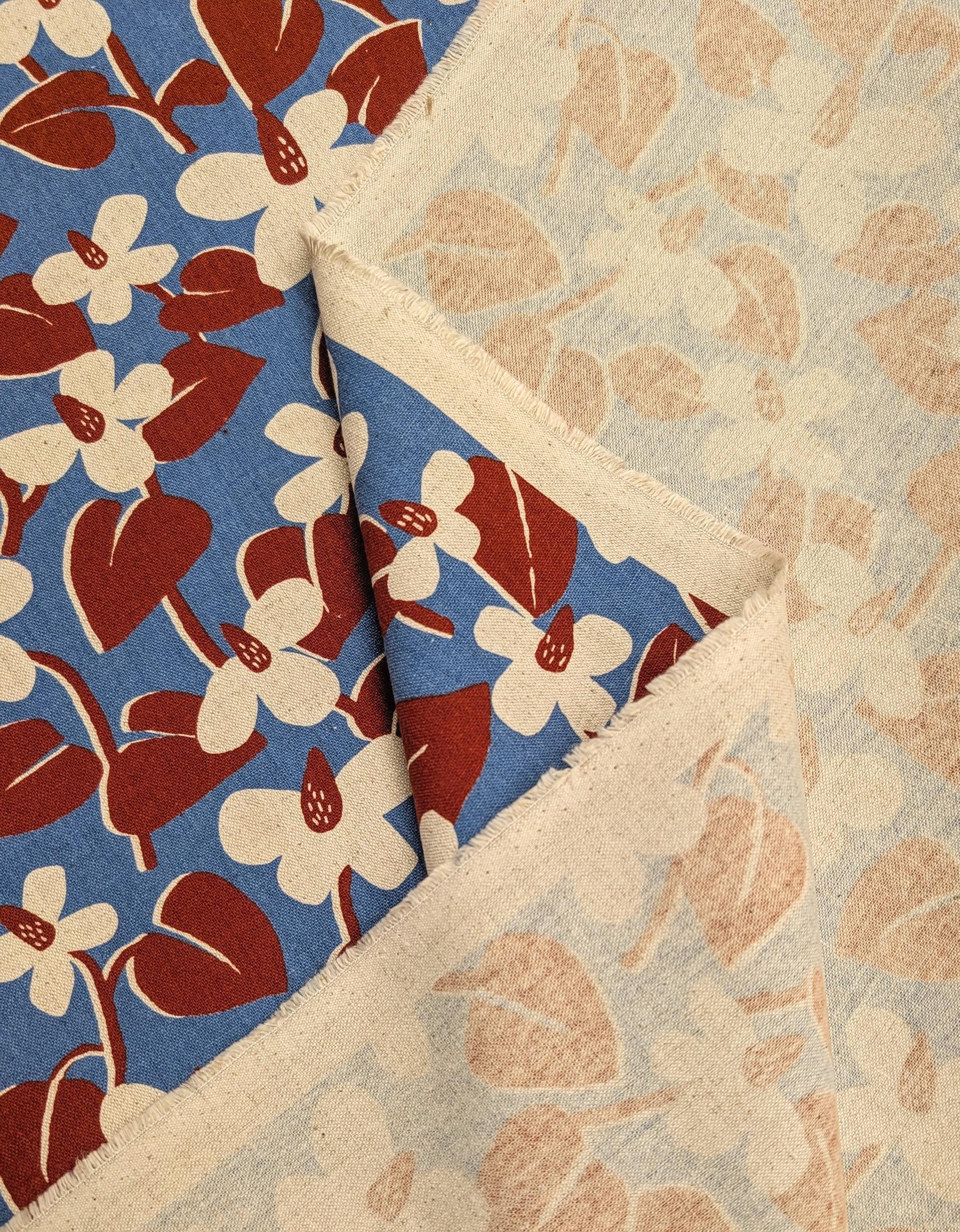 NEW Scandinavian Cone flowers Sevenberry Japanese cotton linen light canvas fabric 850431-1-3 red & blue