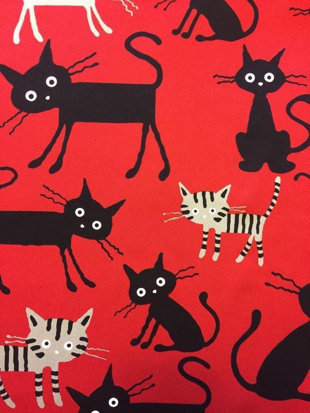 Hishiei - Cocoland Big Cats Cotton Oxford - Black and Red