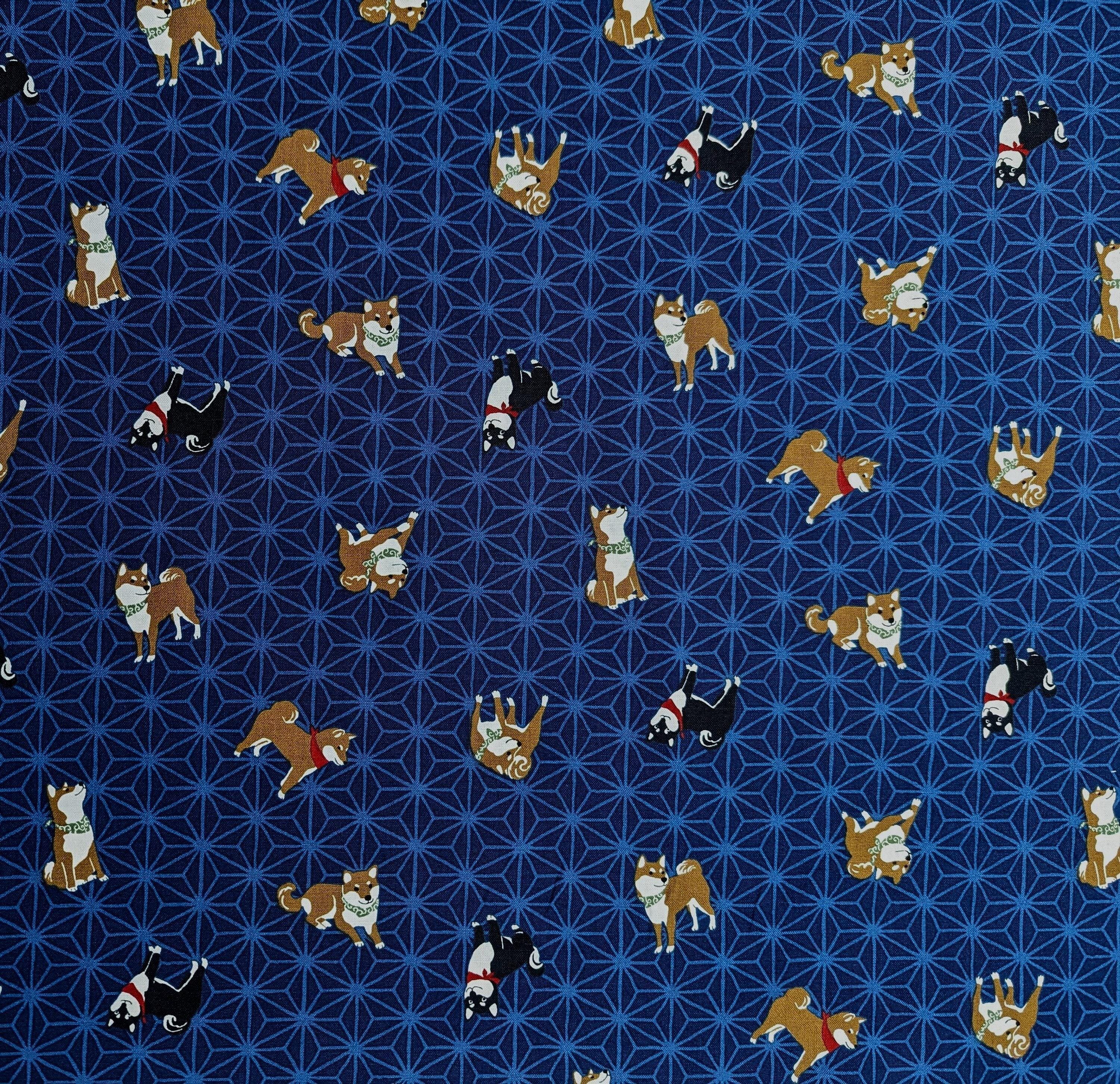 Hishiei - Asanoha Shibas Cotton Fabric - Navy