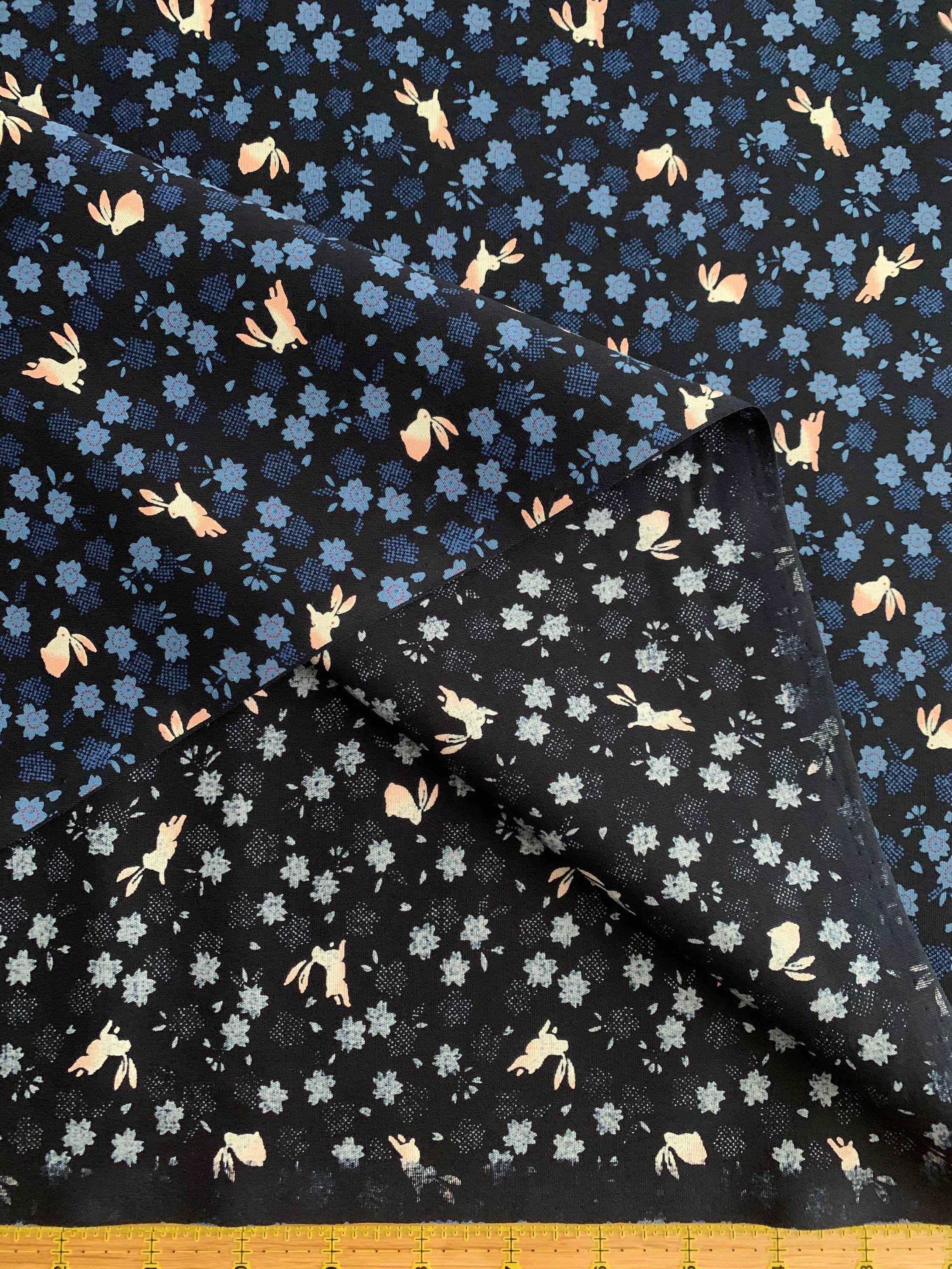 Rabbits and Cherry Blossoms Japanese cotton fabric 3060-27F blue