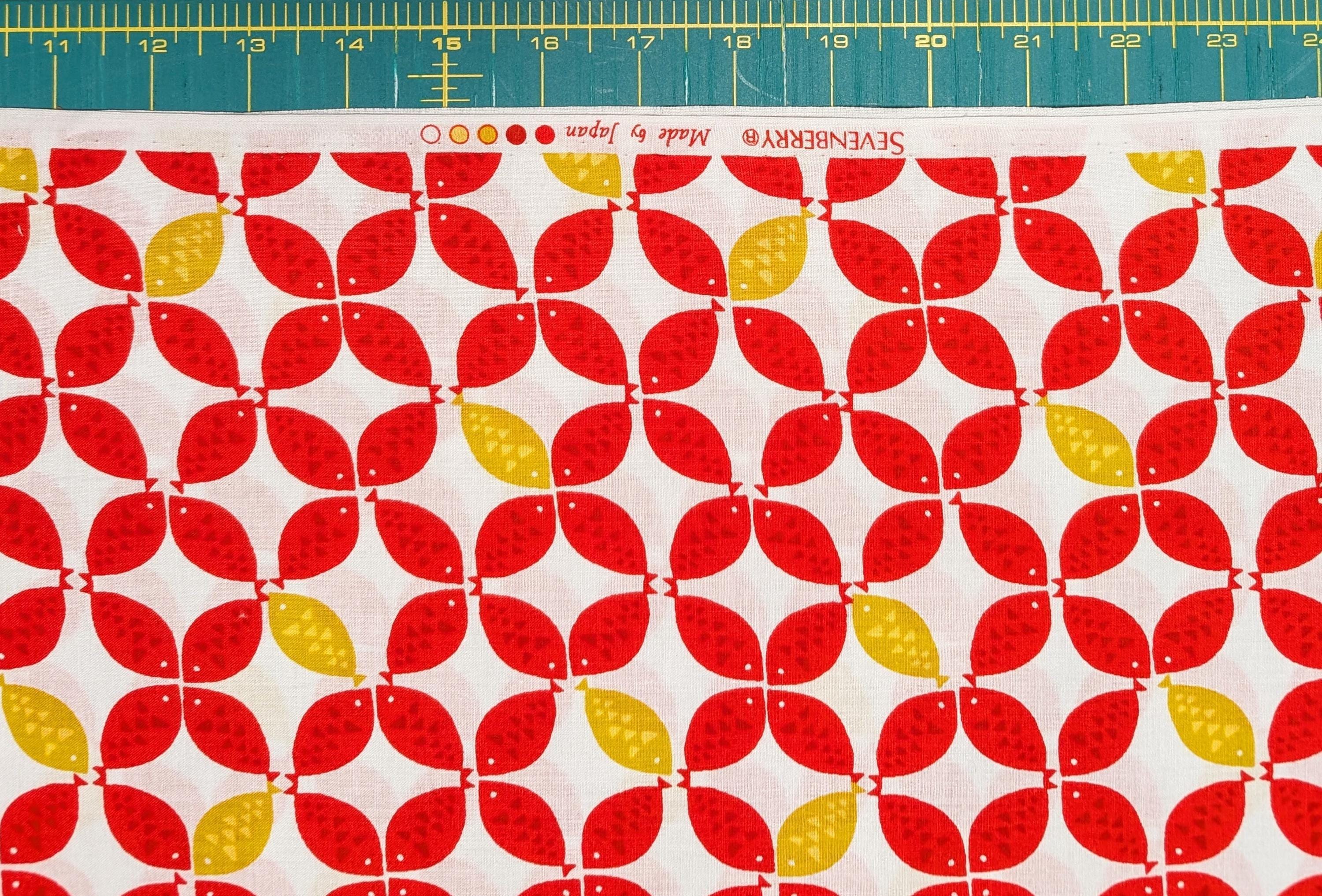 Sevenberry - Shippō Fish Cotton Fabric - Red Yellow and White