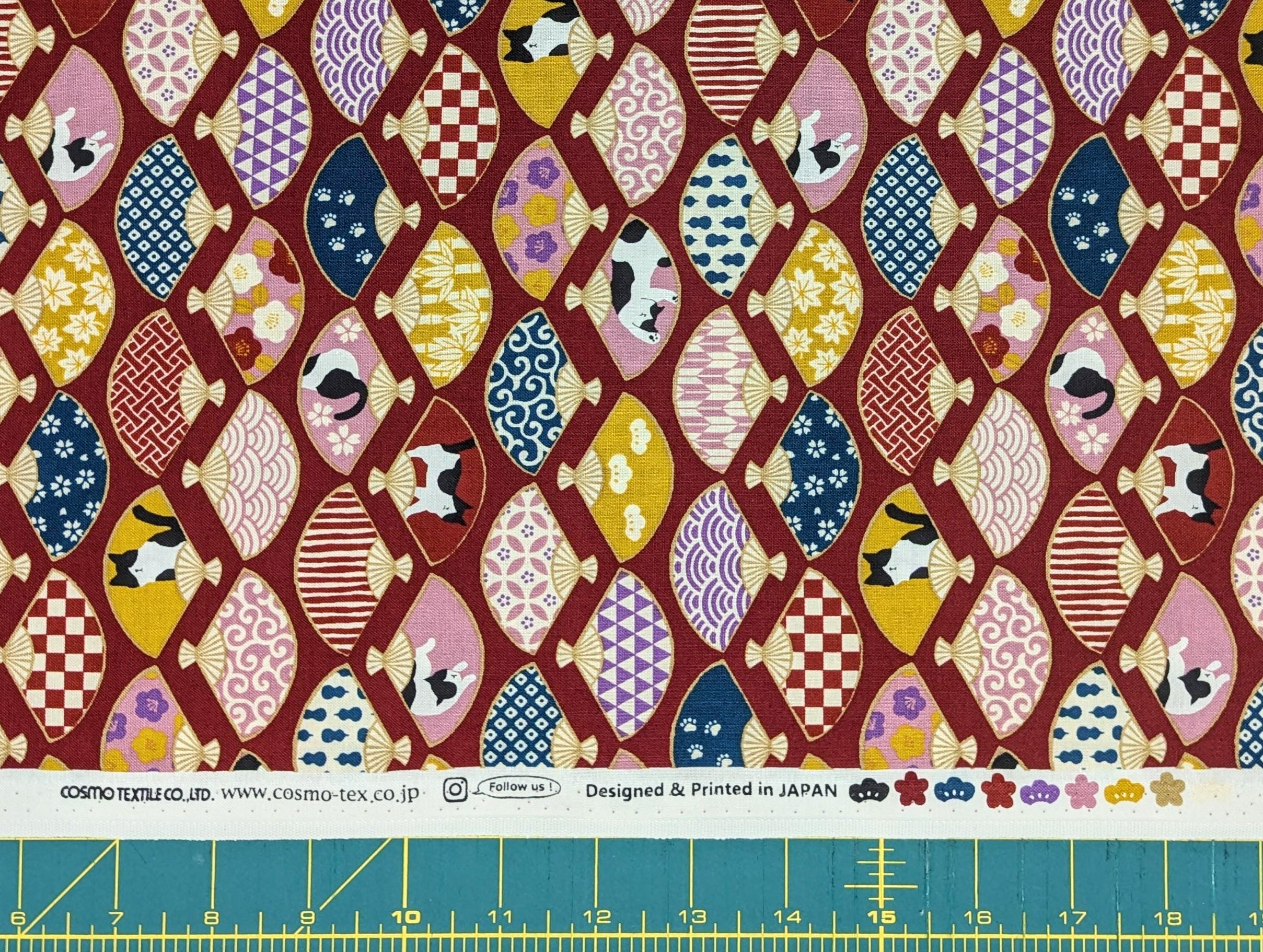 Cosmo - Cats and Fans Cotton - Red