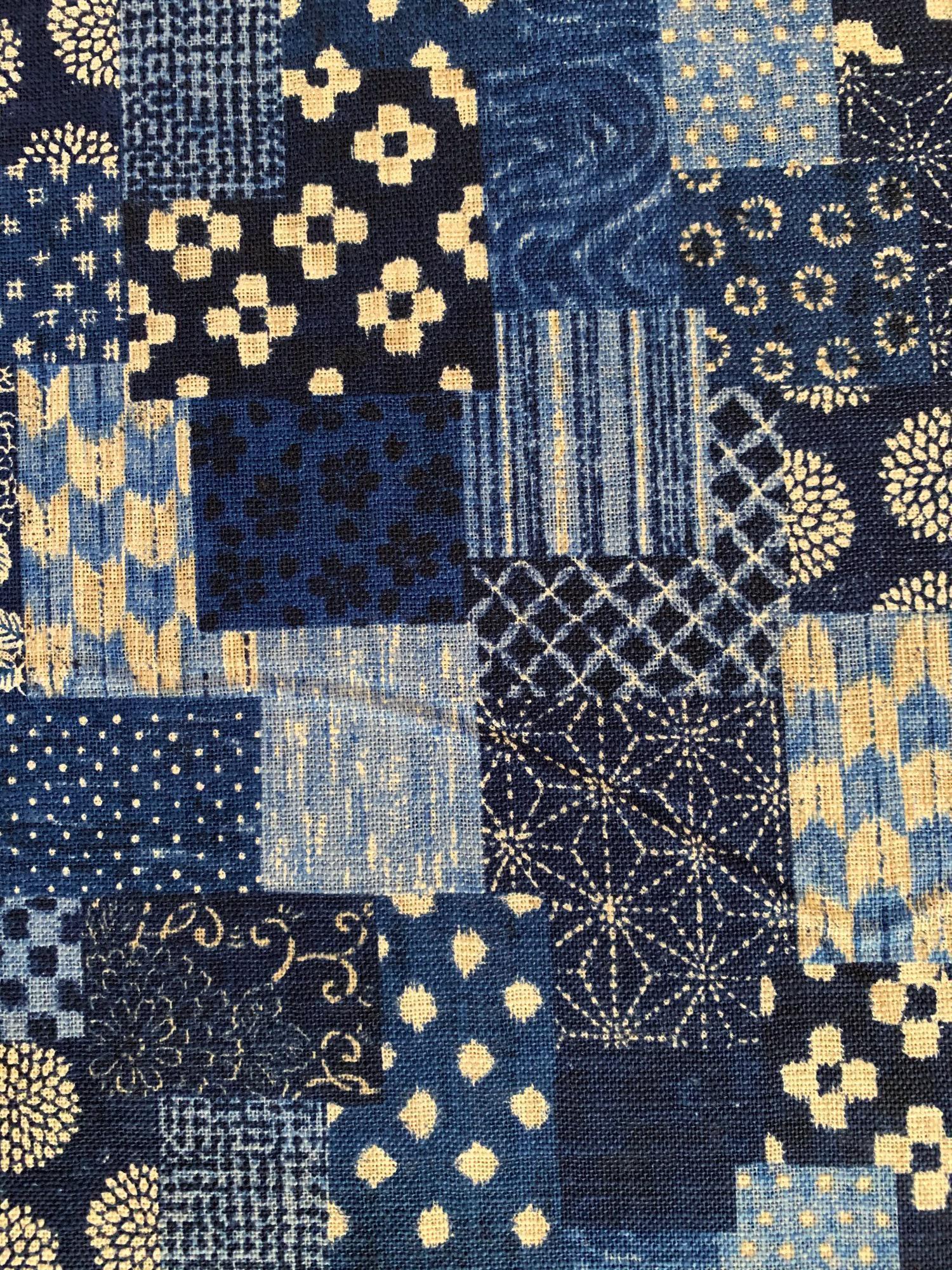 Sevenberry - Boro Patchwork Print Cotton Fabric - Dark Blue