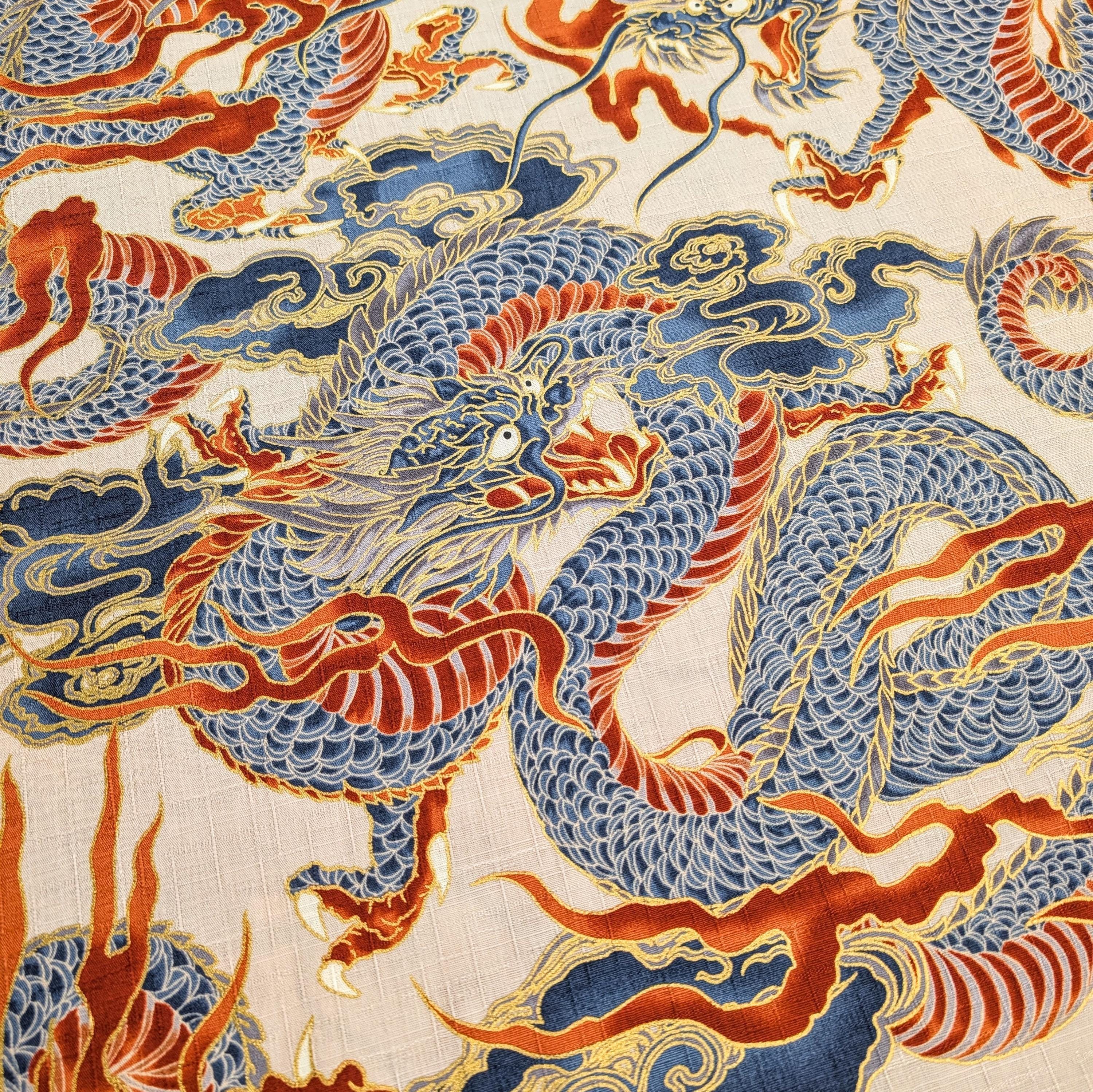 NEW Golden Dragons Hokkoh Japanese cotton dobby fabric 1025-100-1 B beige