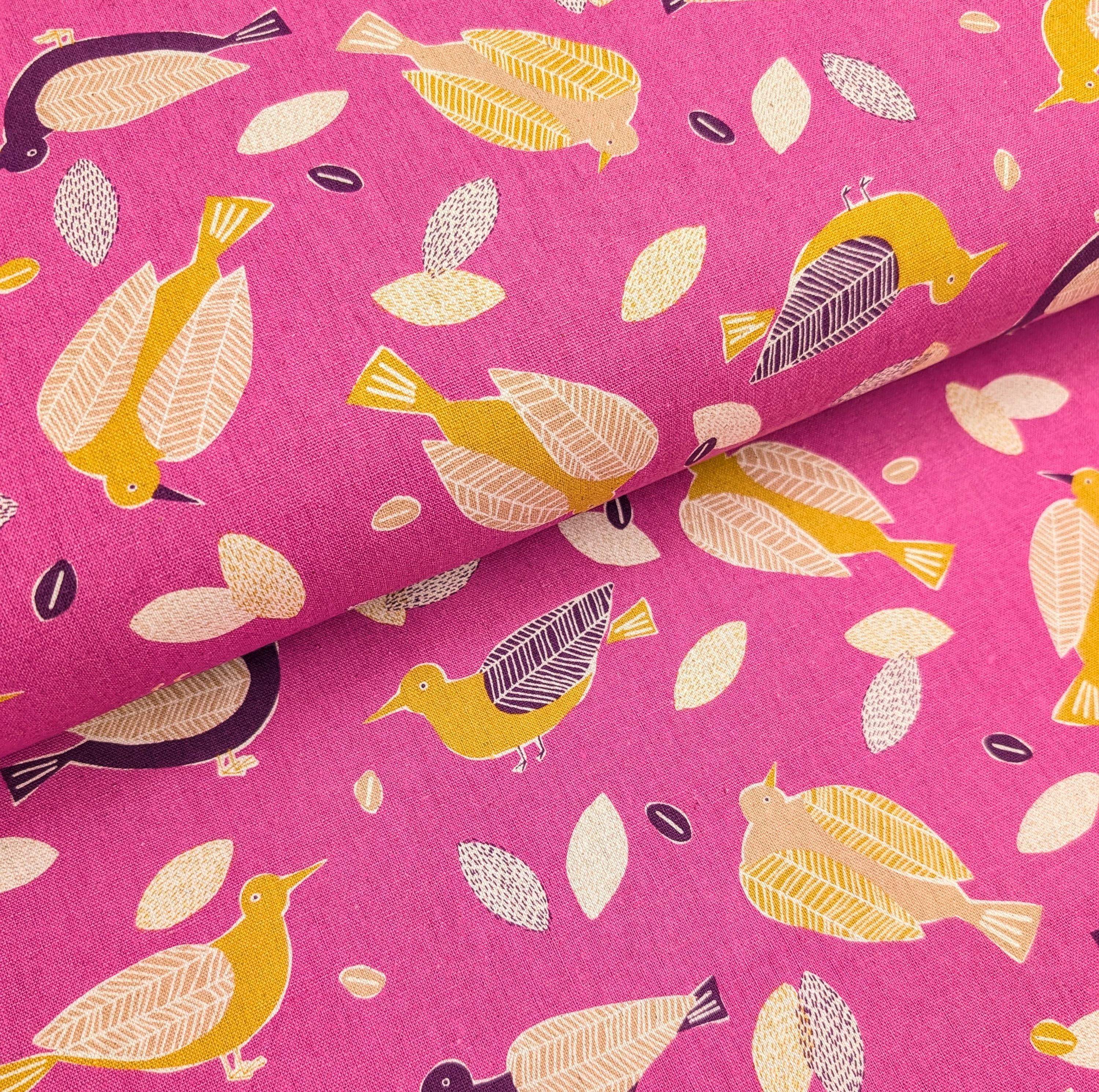 NEW Scandinavian Birds Sevenberry Japanese cotton linen light canvas fabric 850433-1-5 pink