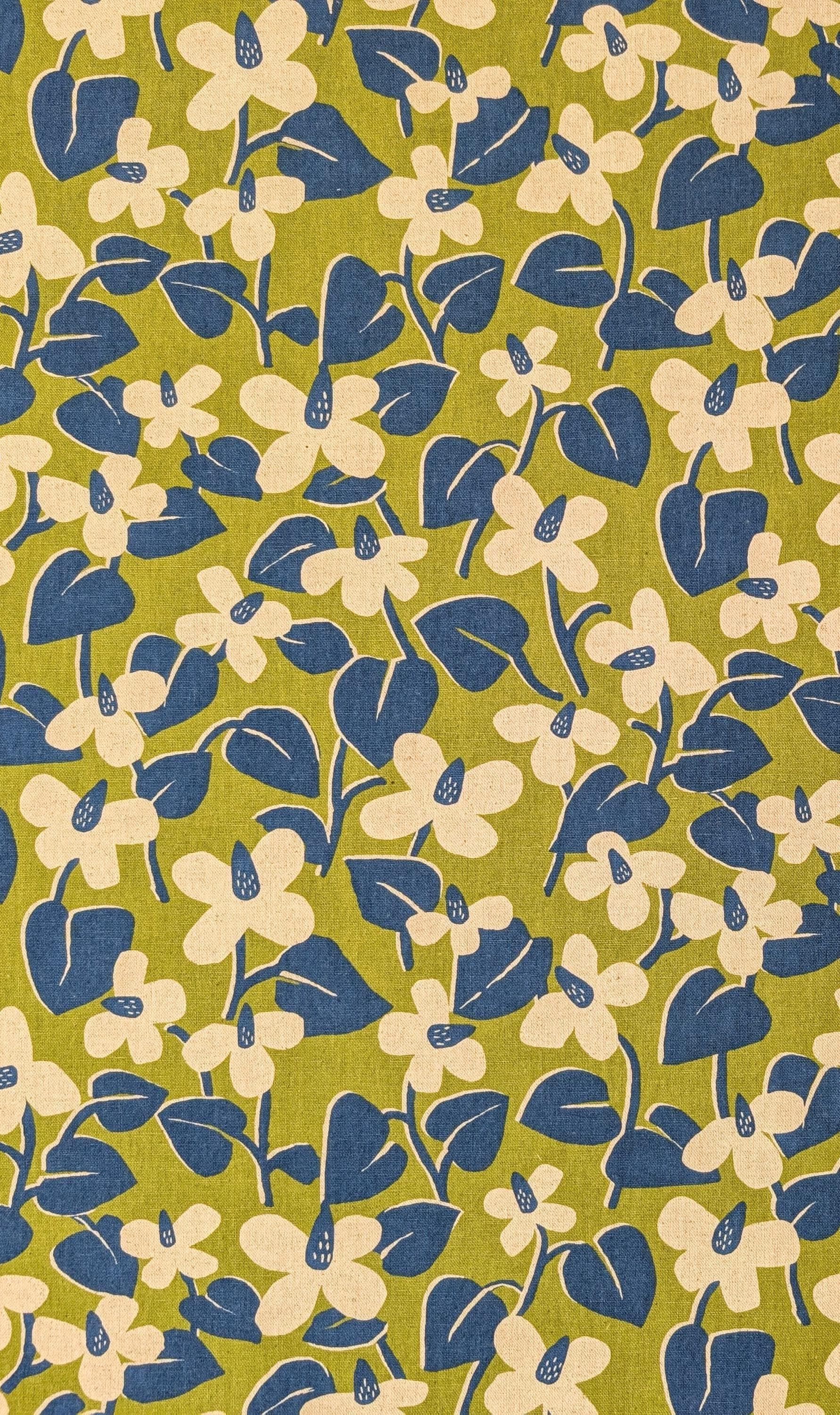 NEW Scandinavian Cone flowers Sevenberry Japanese cotton linen light canvas fabric 850431-1-5 green & blue