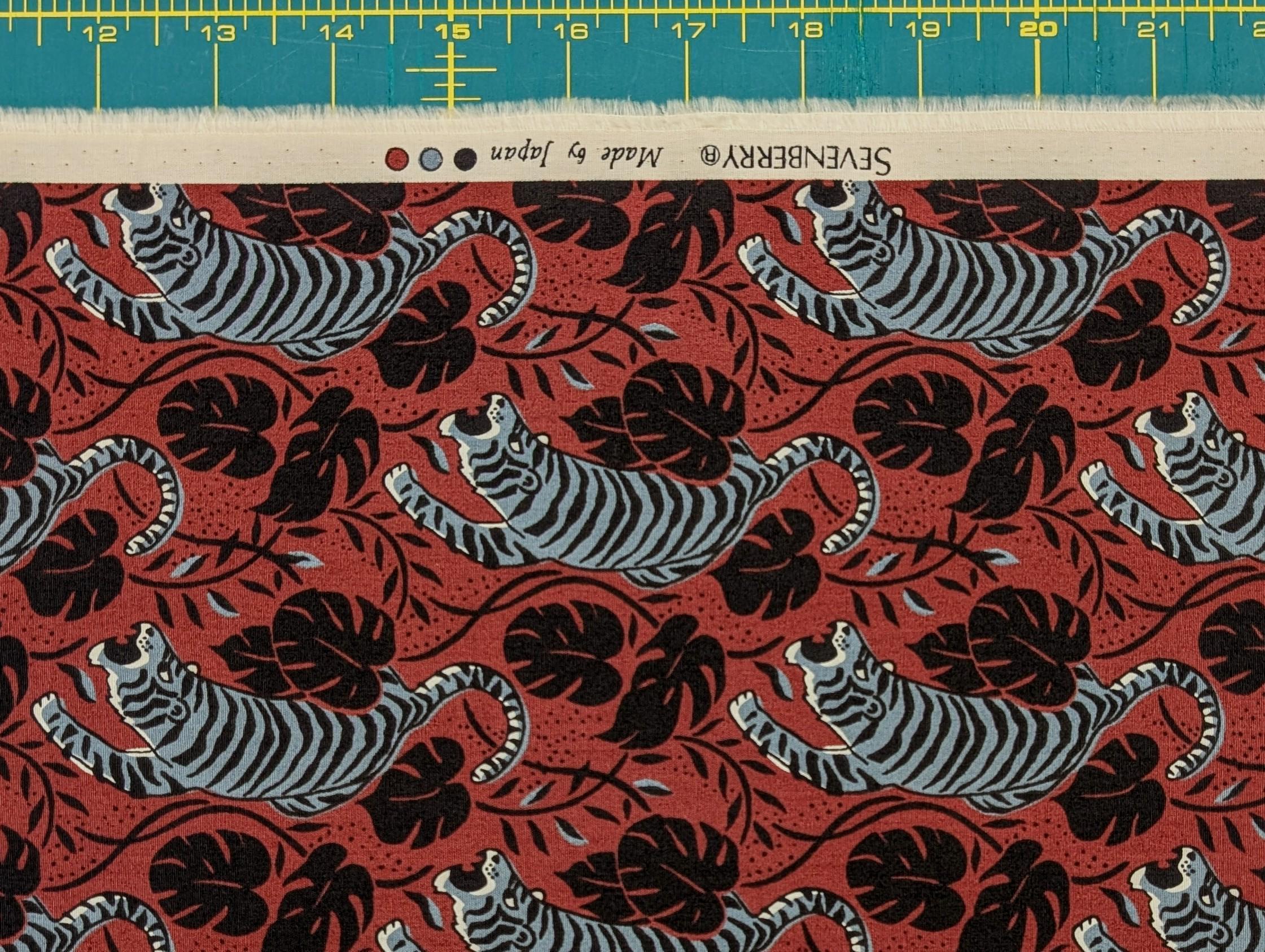 Sevenberry - Jungle Tigers Cotton Fabric - Red and Gray