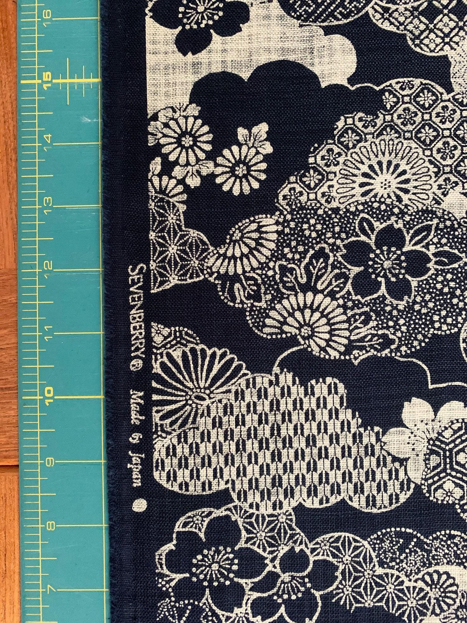 Sevenberry Cherry Blossom Clouds in indigo navy blue beige Japanese cotton fabric 88334-2-1