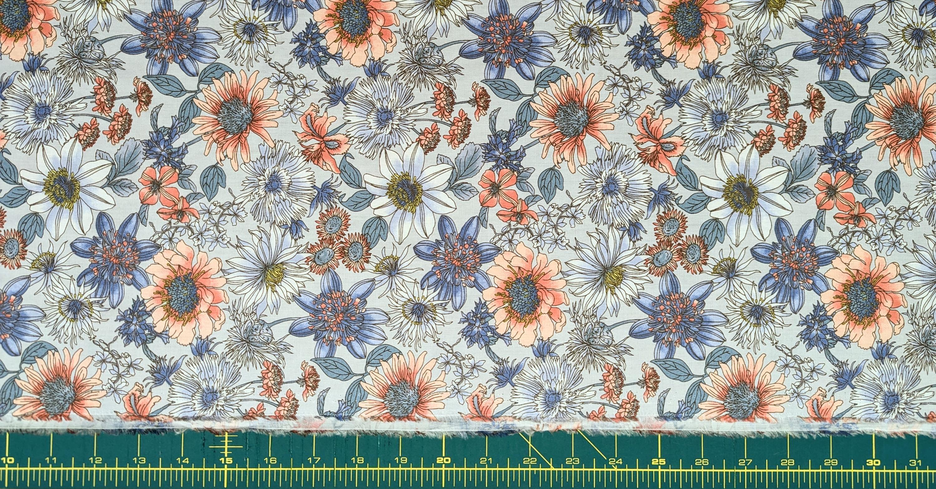 Hokkoh - Meadow Bouquet Cotton Fabric - Light Blue