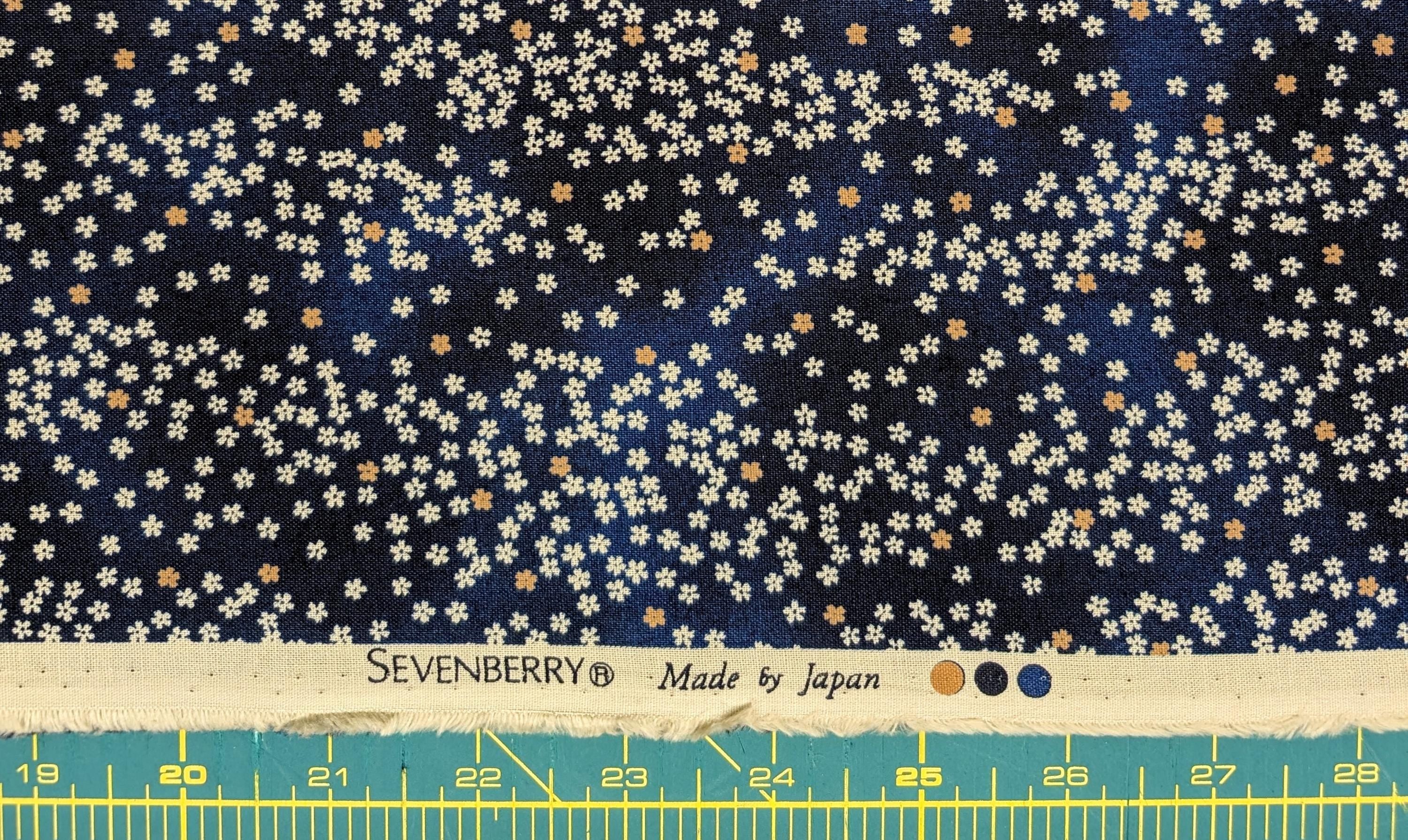 七桜 Sevenberry - Cherry Blossom Sky Cotton Fabric - Navy Blue
