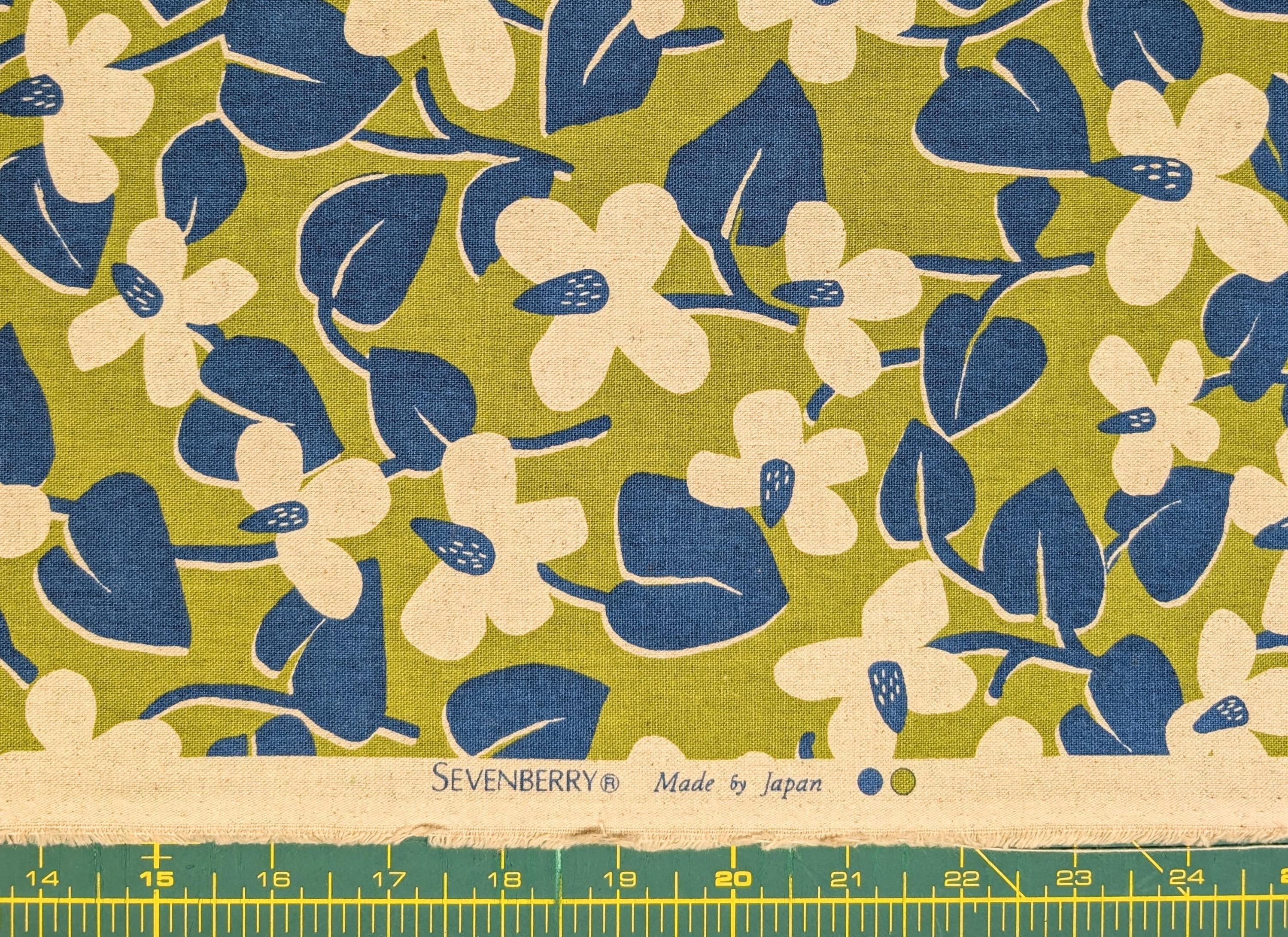 NEW Scandinavian Cone flowers Sevenberry Japanese cotton linen light canvas fabric 850431-1-5 green & blue