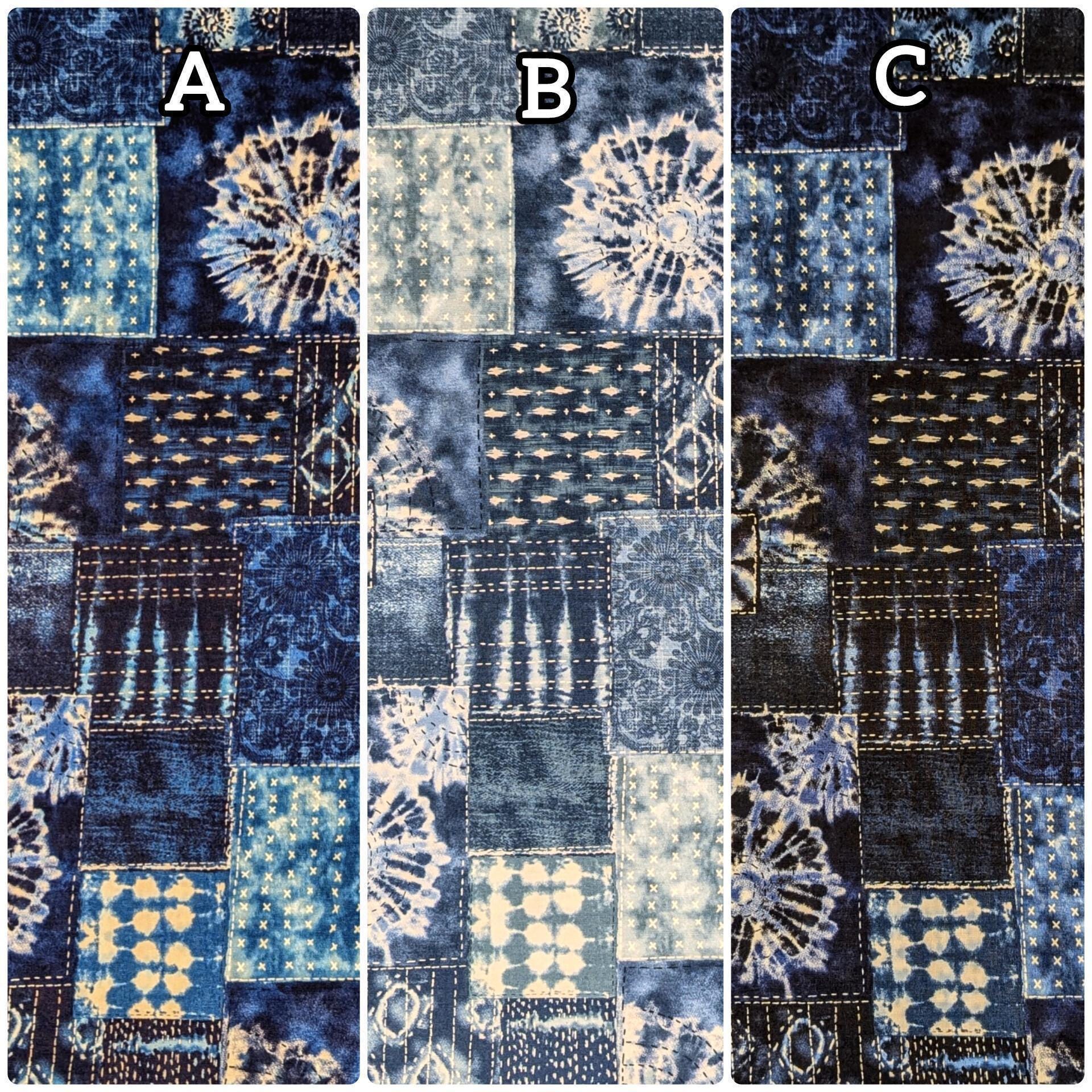 Senyo - Printed Shibori Sashiko Patchwork Cotton Fabric - Dark Blue