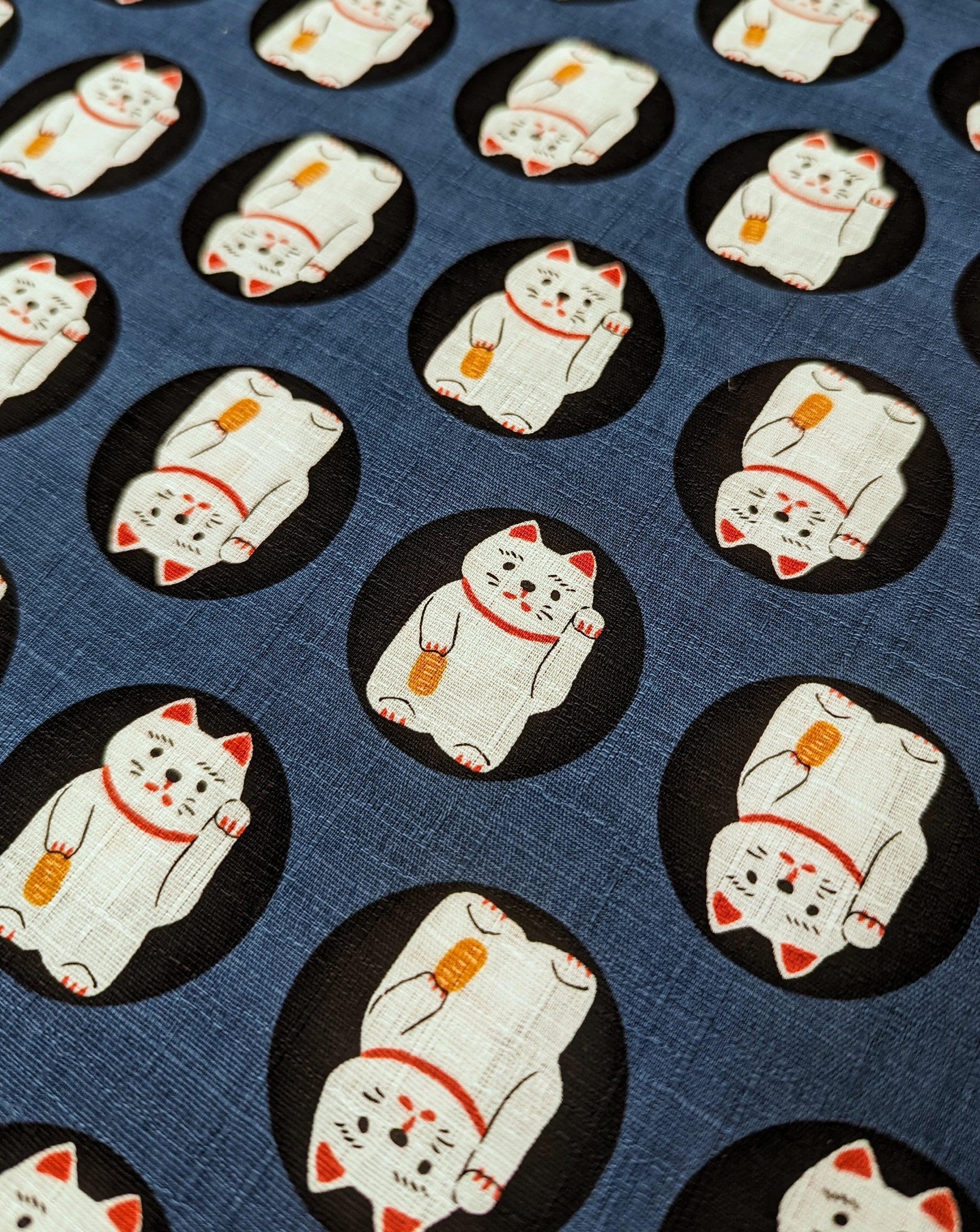 Hokkoh - Lucky Cats Cotton Dobby - Blue