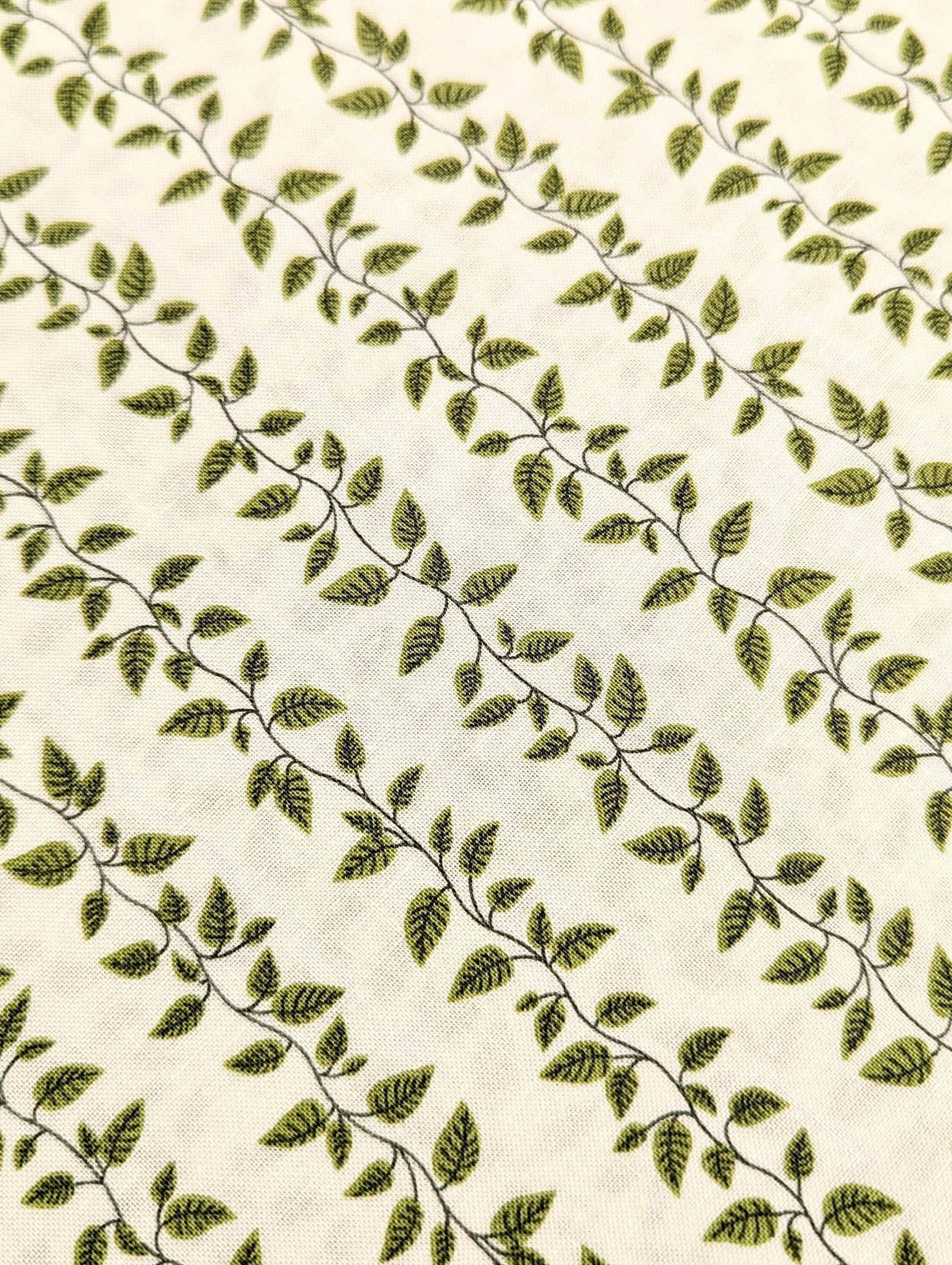 Cosmo - Vining Leaves Cotton Sheeting - White & Green