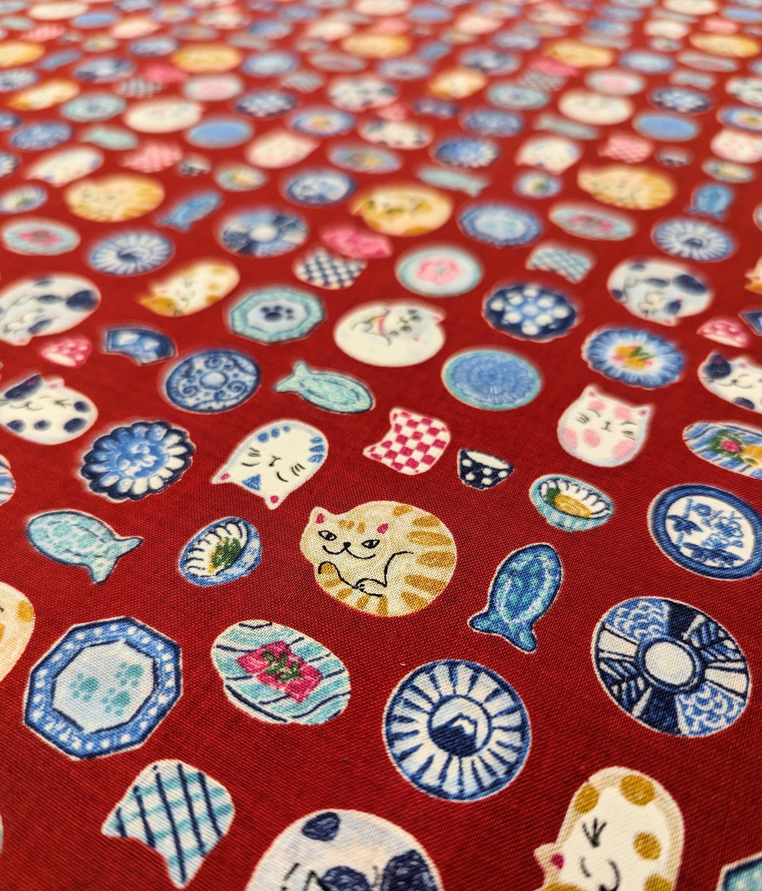 Senyo - Porcelain Cats Cotton Fabric - Red