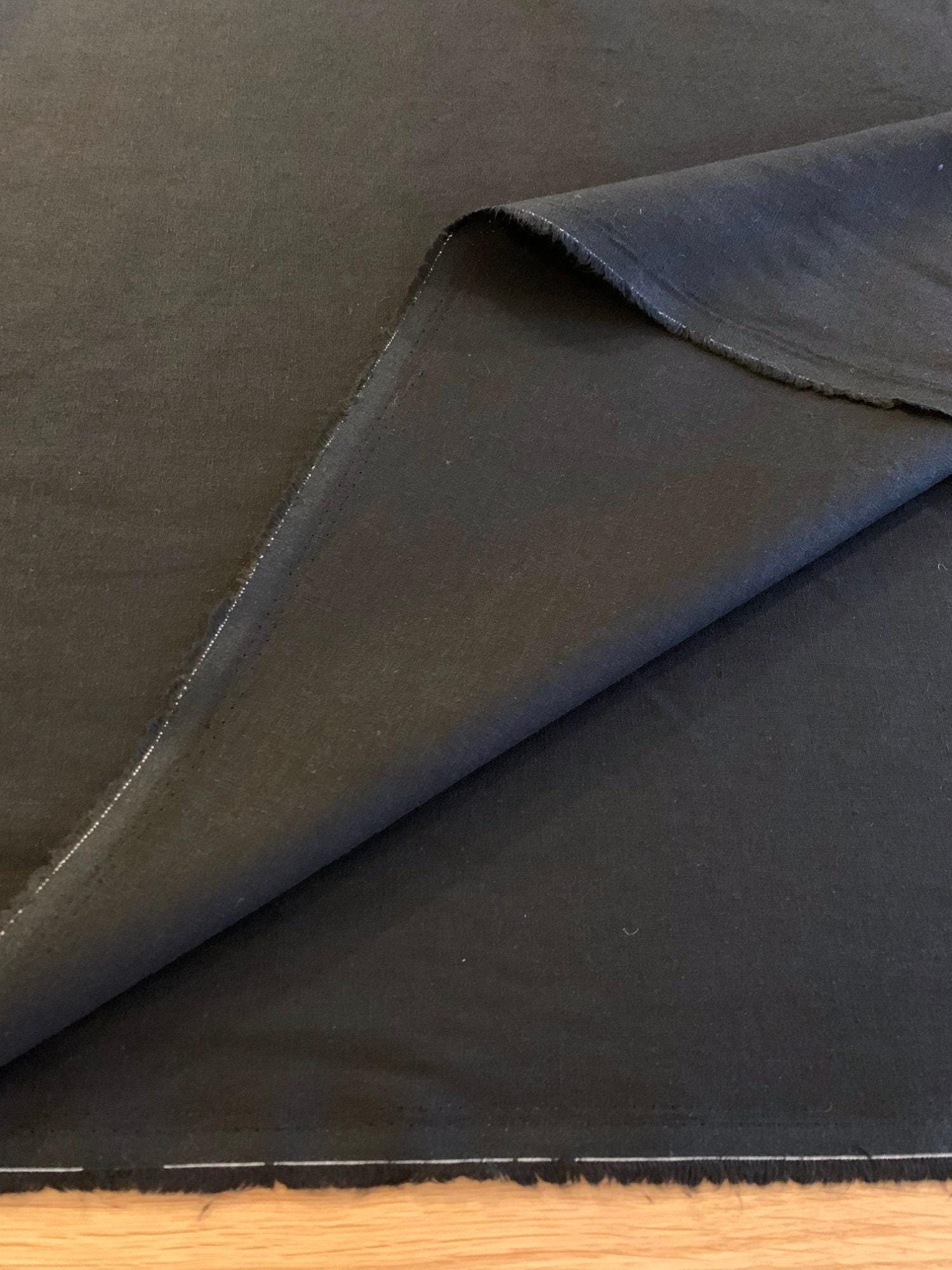 Hishiei - Solid Color Cotton/Linen Fabric - Black