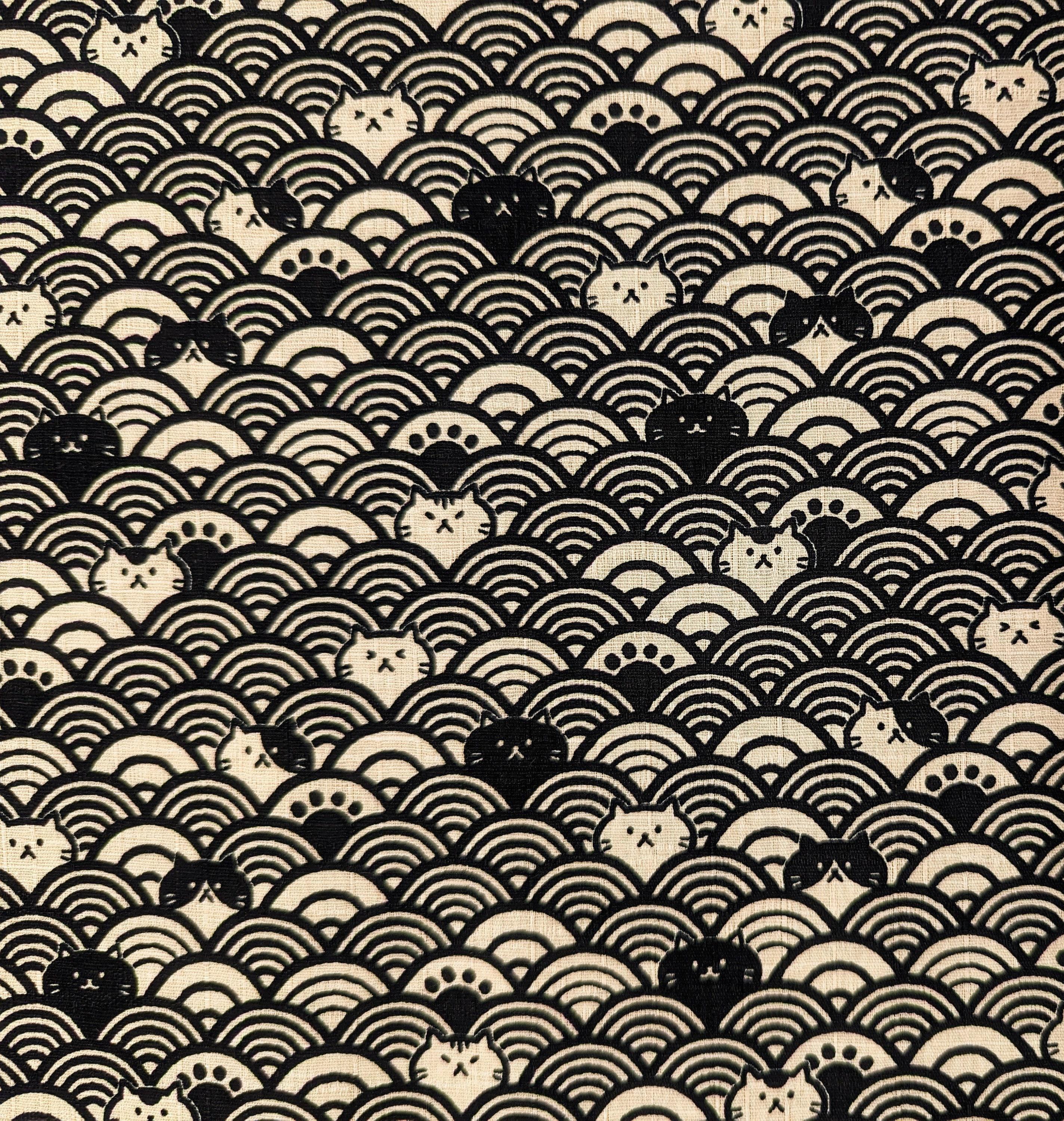 Cosmo - Waves with Cats Cotton Dobby - Black