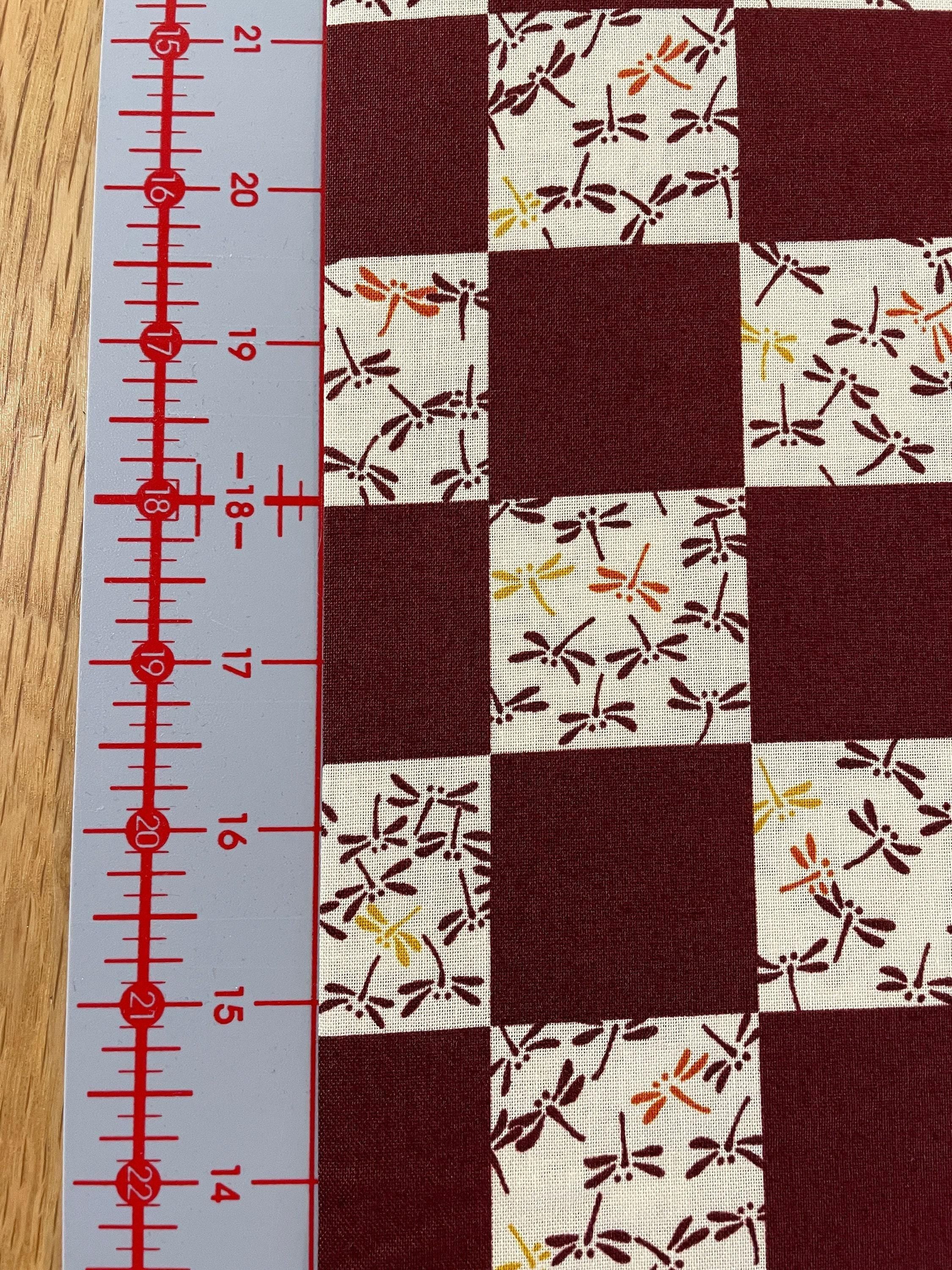 Kurenai - Checkerboard Dragonflies Cotton Fabric - Red