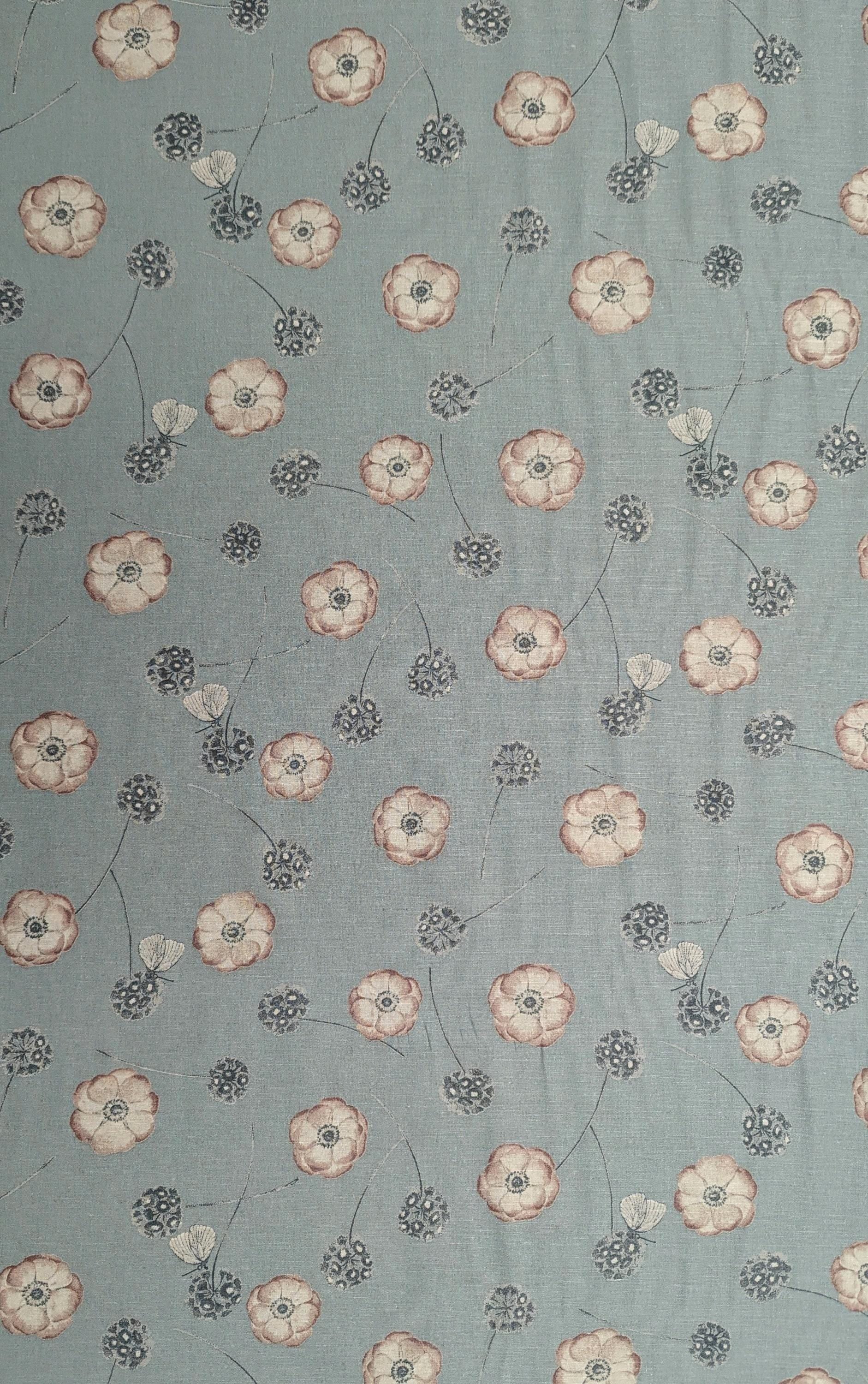 Koizumi - Poppies and Butterflies Cotton/Linen Blend - Light Blue