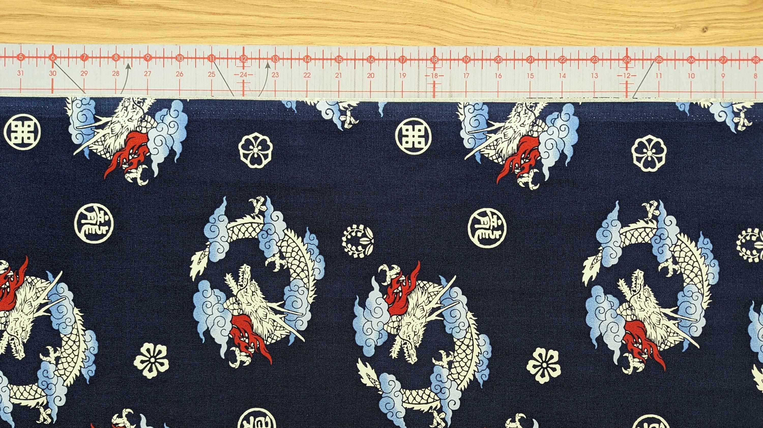 Circling Dragons Tak - Cotton Oxford Canvas - Navy