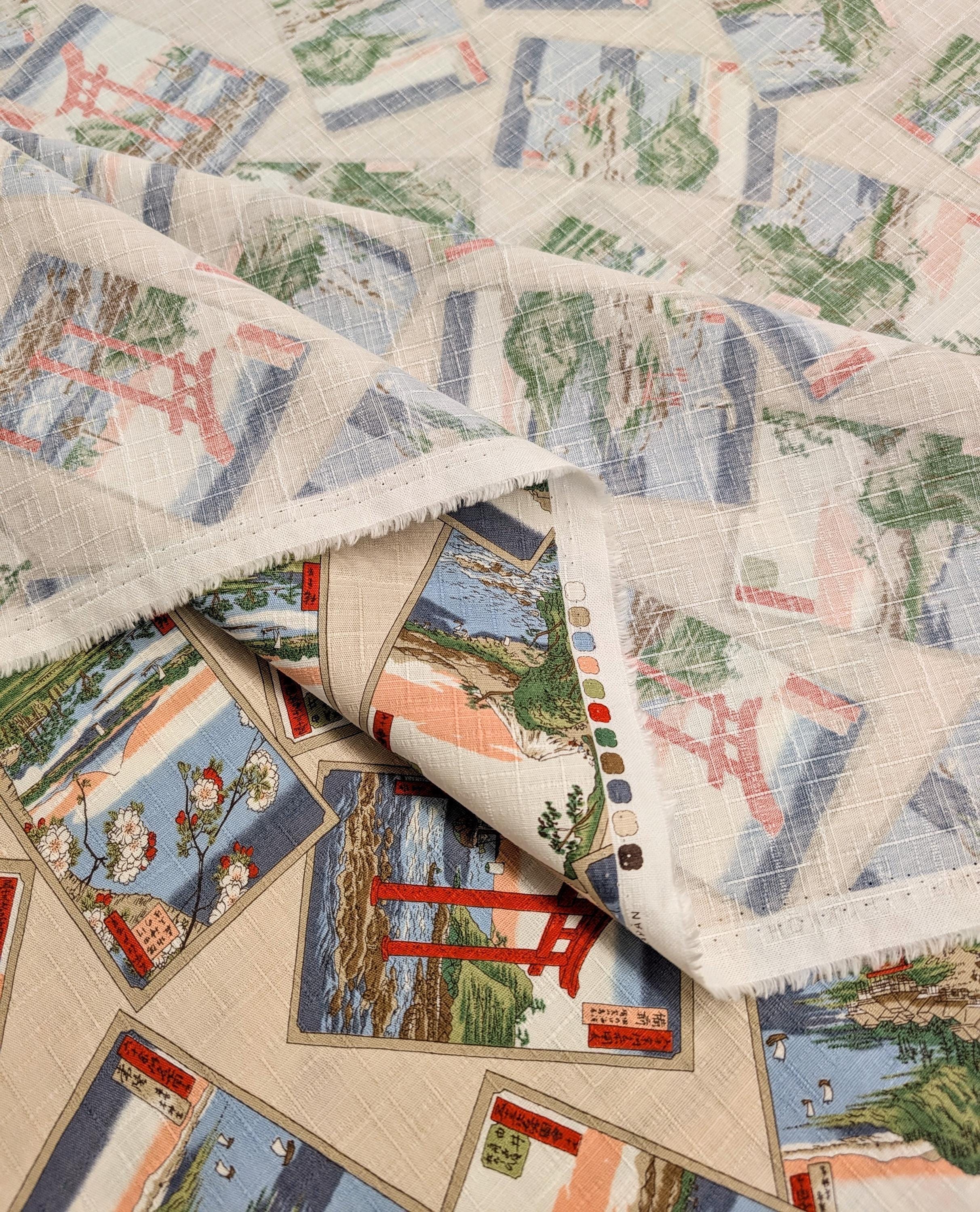 Japanese Postcards Hokkoh Japanese cotton dobby fabric 1025-105-3 A beige