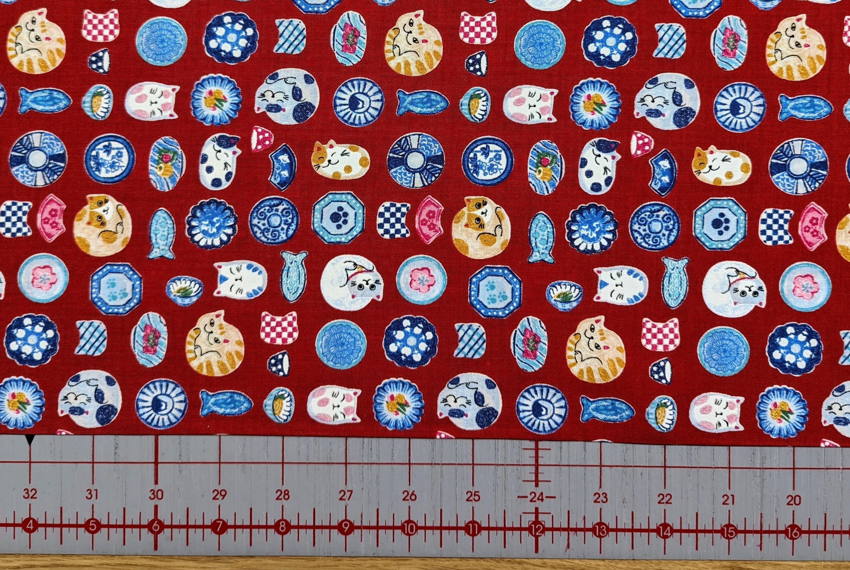 Senyo - Porcelain Cats Cotton Fabric - Red