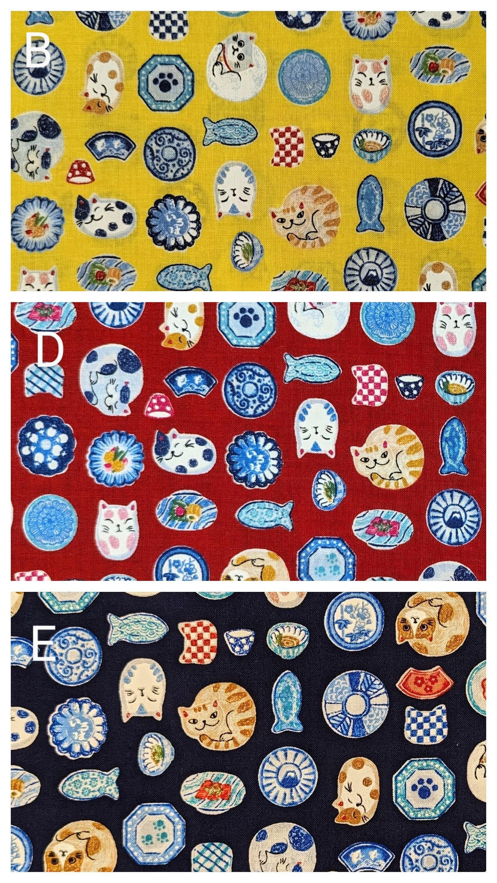 Senyo - Porcelain Cats Cotton Fabric - Red