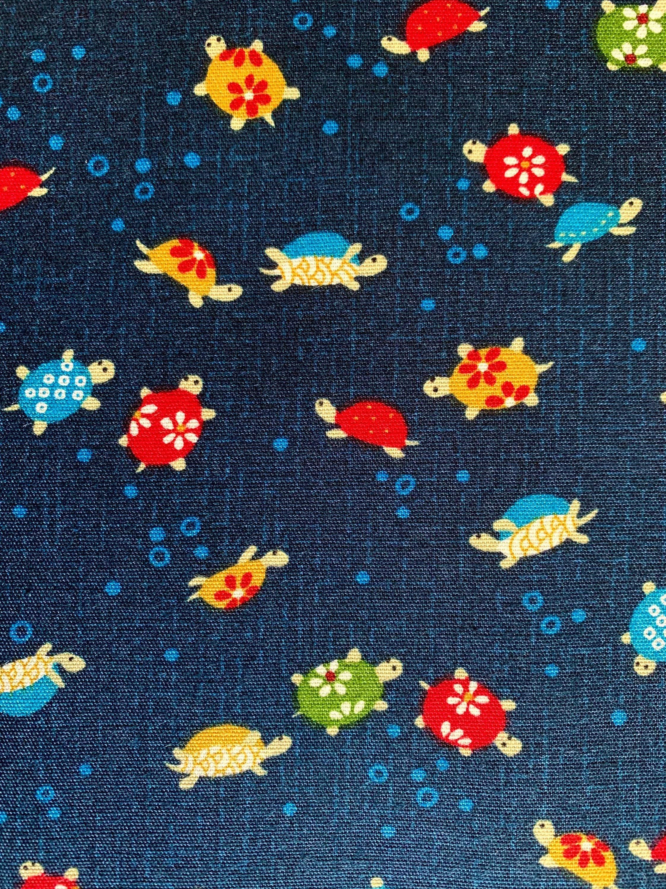 Kurenai - Colorful Turtles Cotton Fabric - Blue