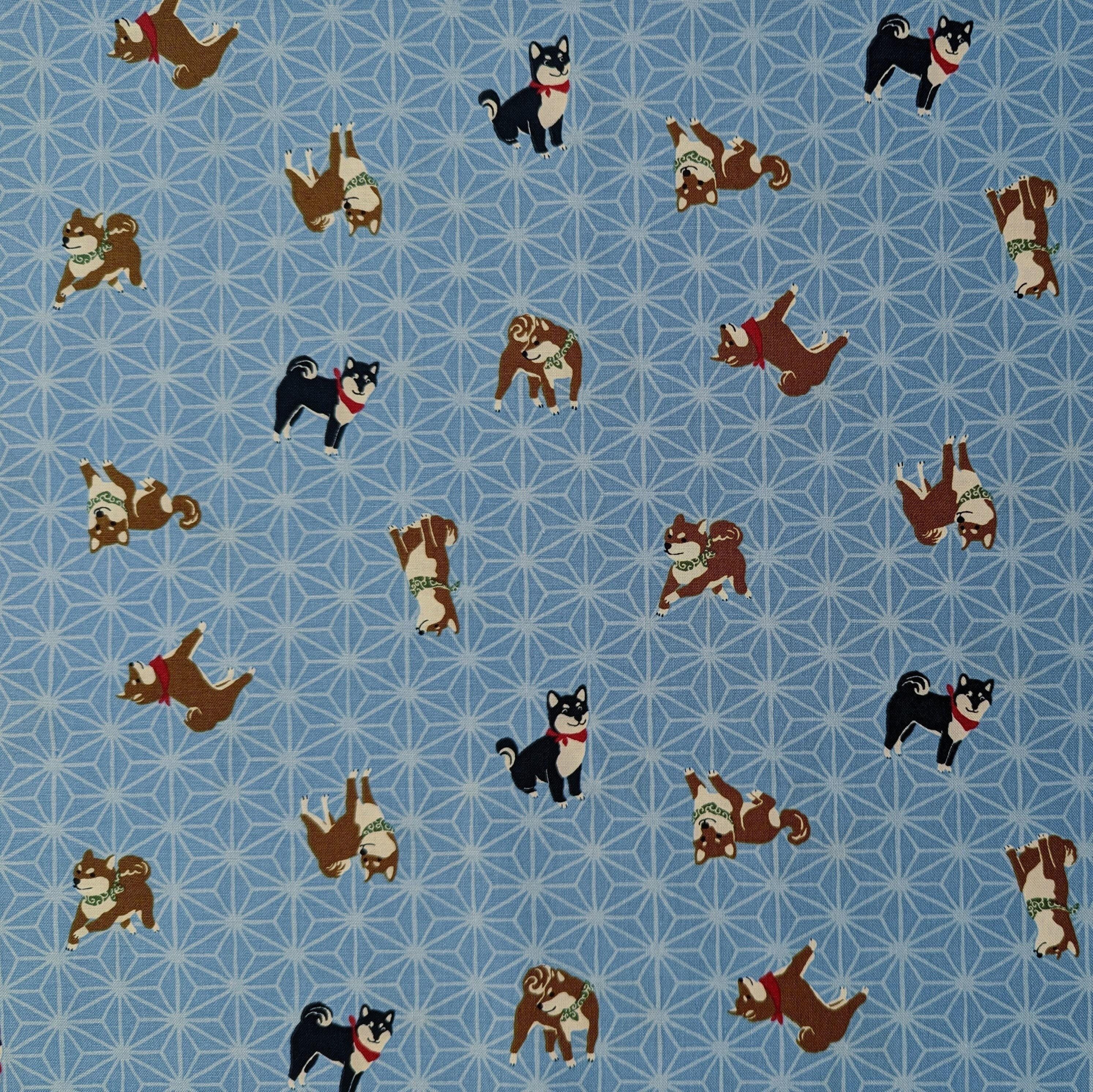 Hishiei - Asanoha Shibas Cotton Fabric - Light Blue