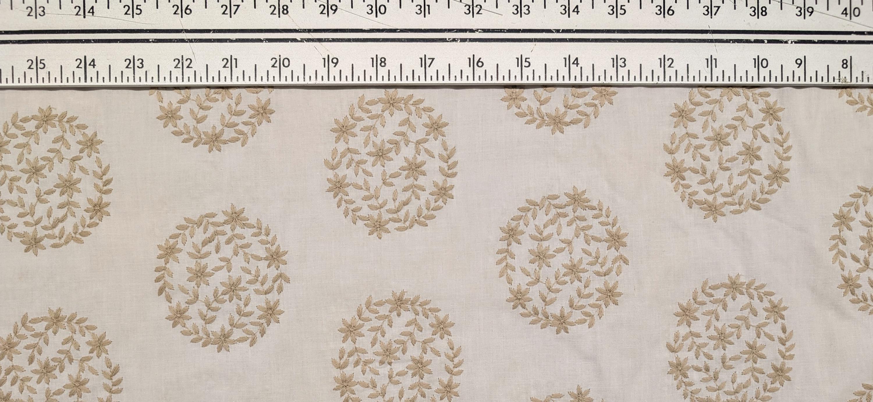 Orimono Imports - Embroidered Floral Cotton Voile - White and Beige