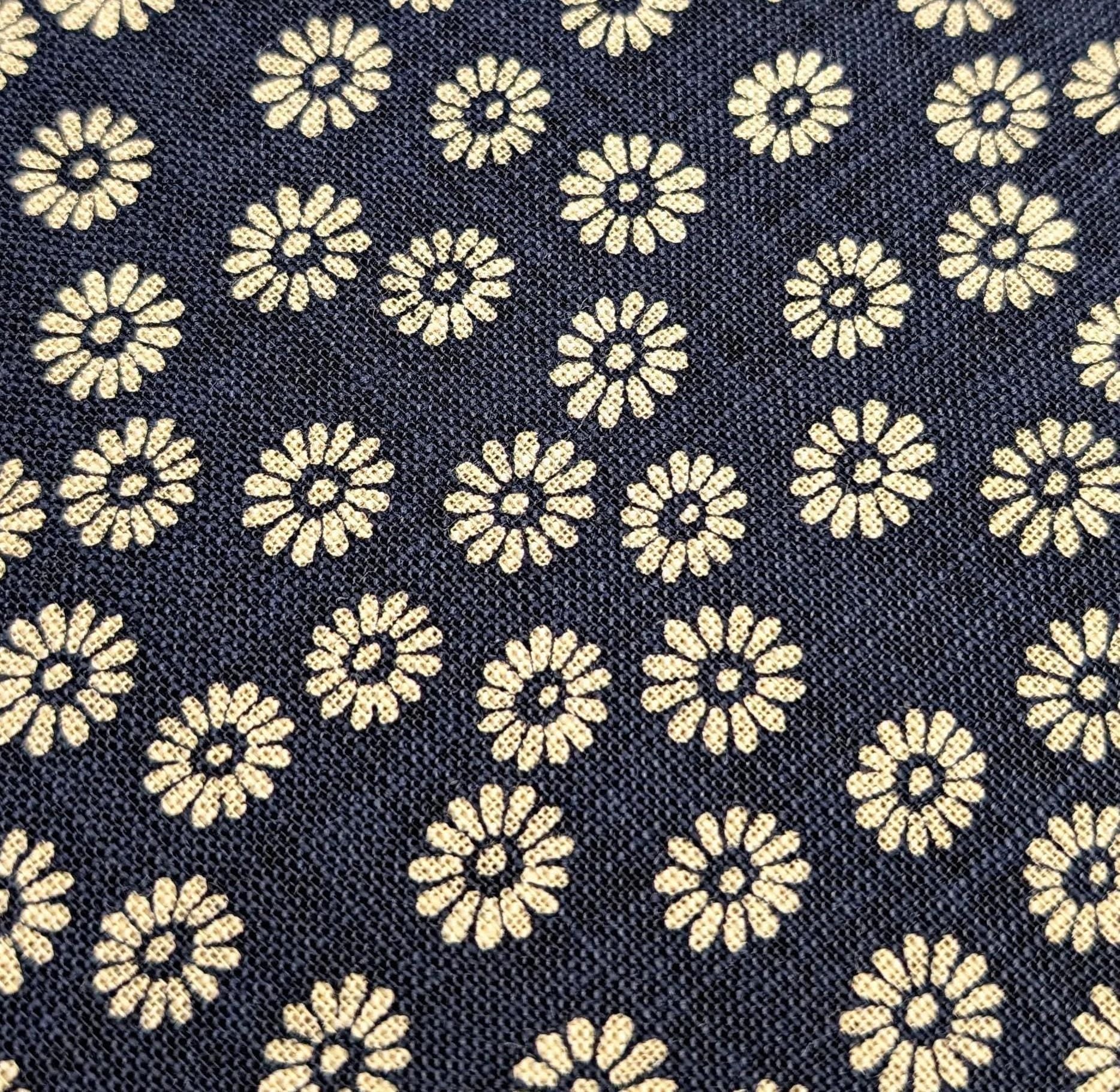 Sevenberry - Daisies Cotton Fabric - Navy Blue Beige