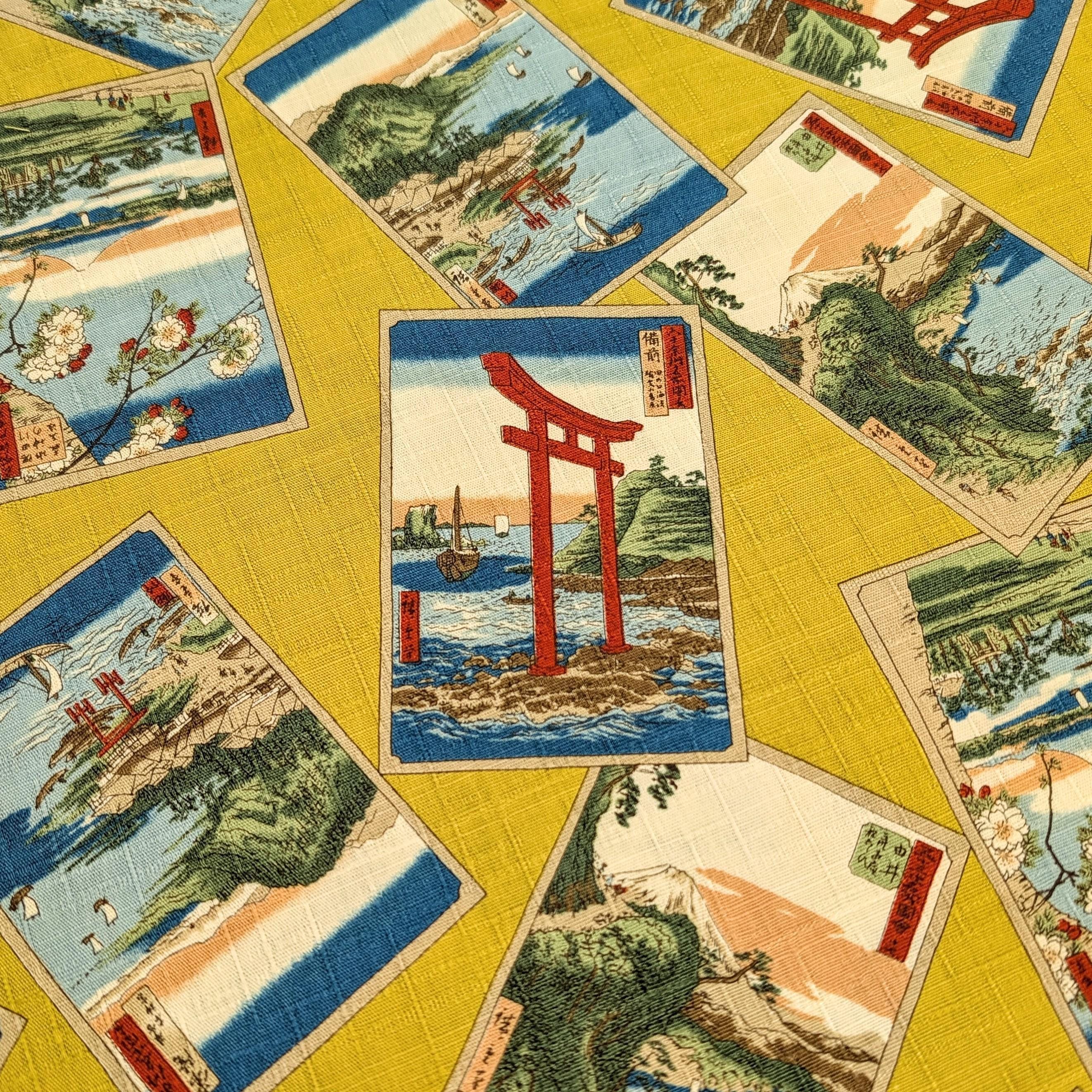 Japanese Postcards Hokkoh Japanese cotton dobby fabric 1025-105-3 B yellow