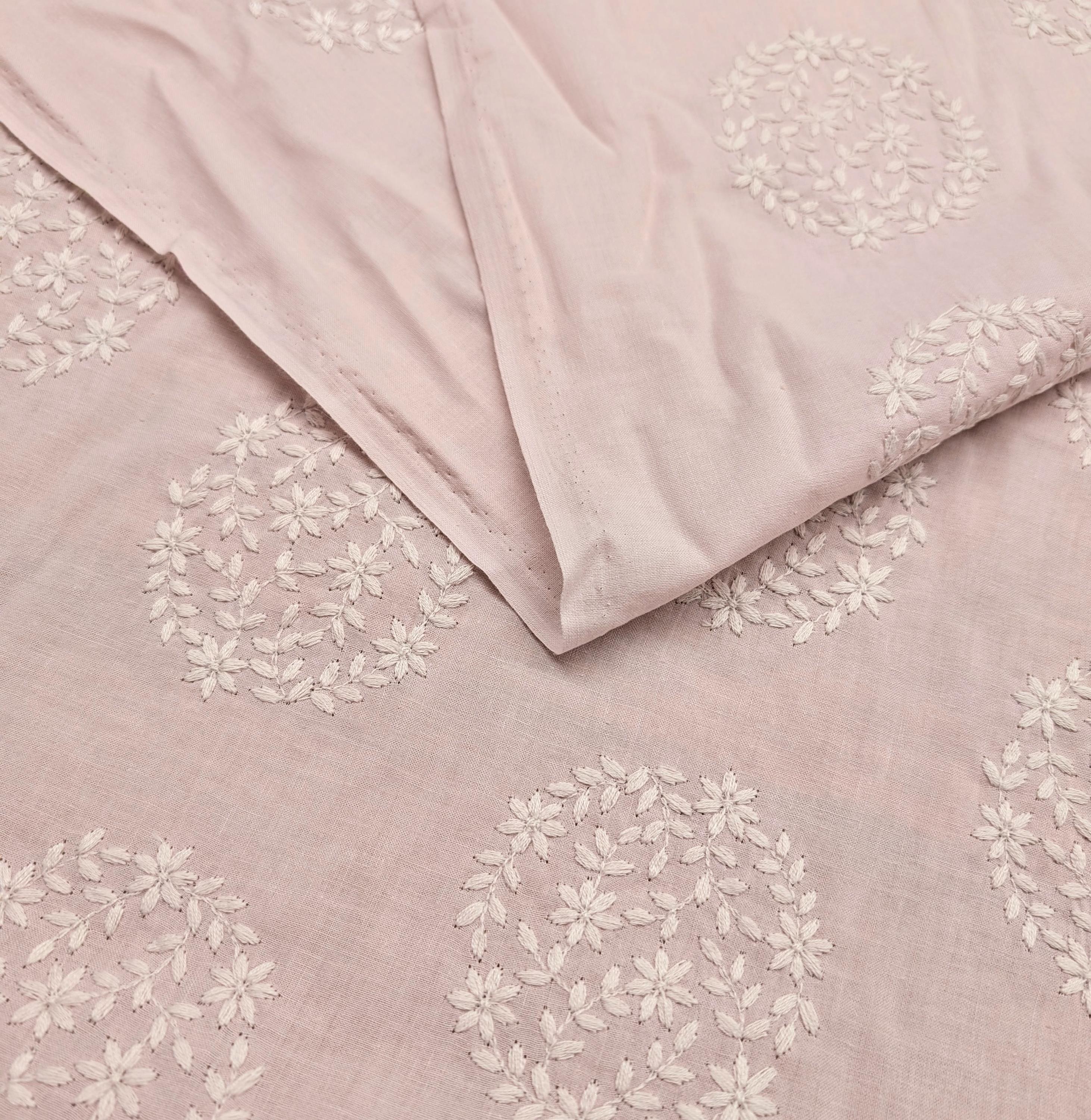 Orimono Imports - Embroidered Floral Japanese Cotton Voile - Pink and White