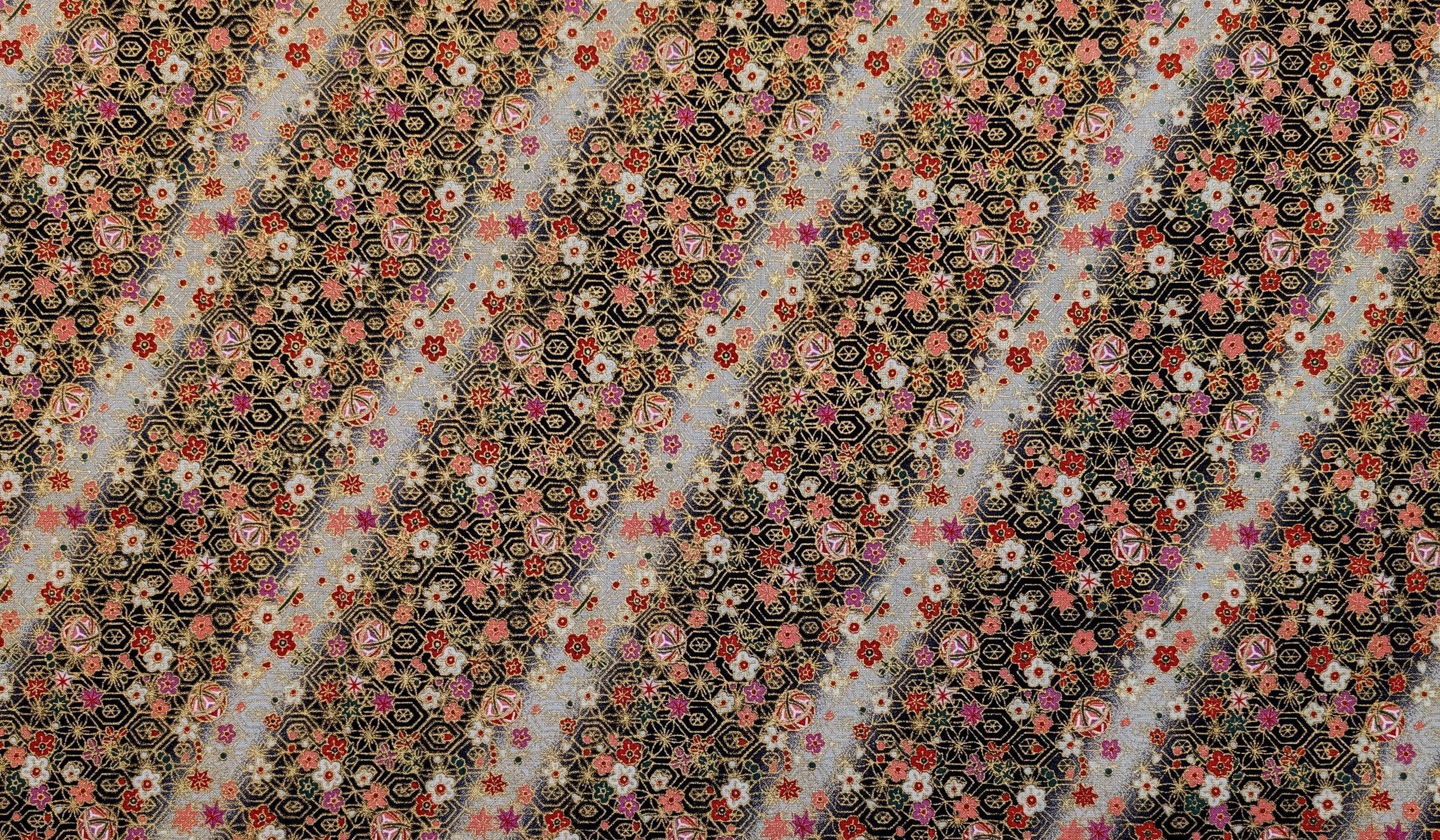 Naka - Temari and Blossoms Cotton Fabric - Black