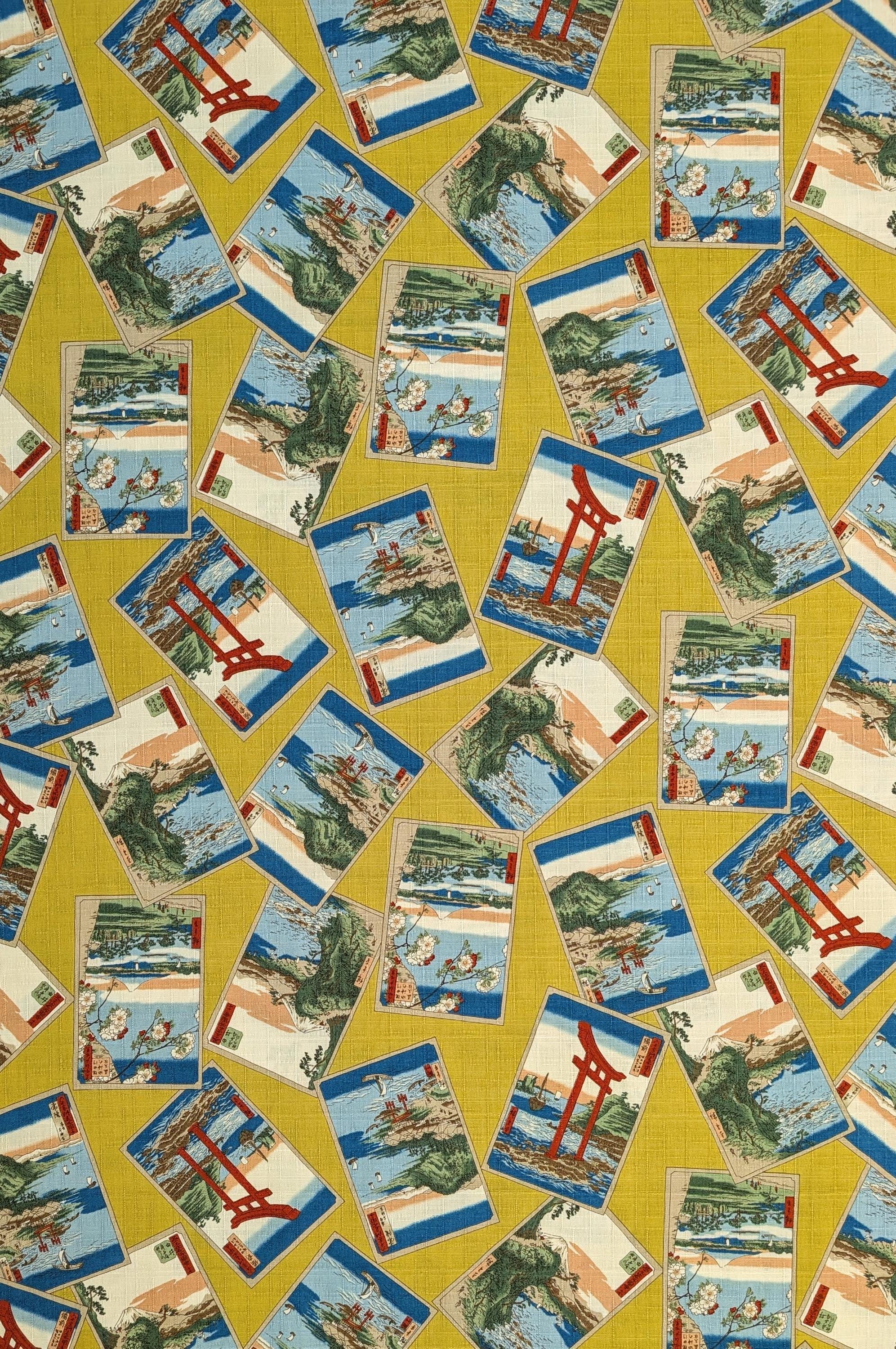 Japanese Postcards Hokkoh Japanese cotton dobby fabric 1025-105-3 B yellow