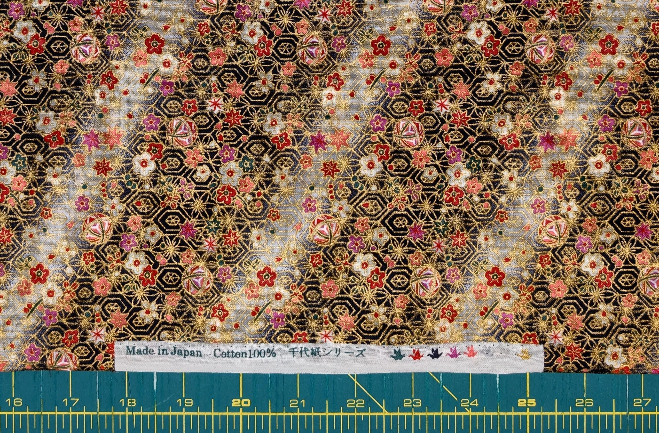 Naka - Temari and Blossoms Cotton Fabric - Black