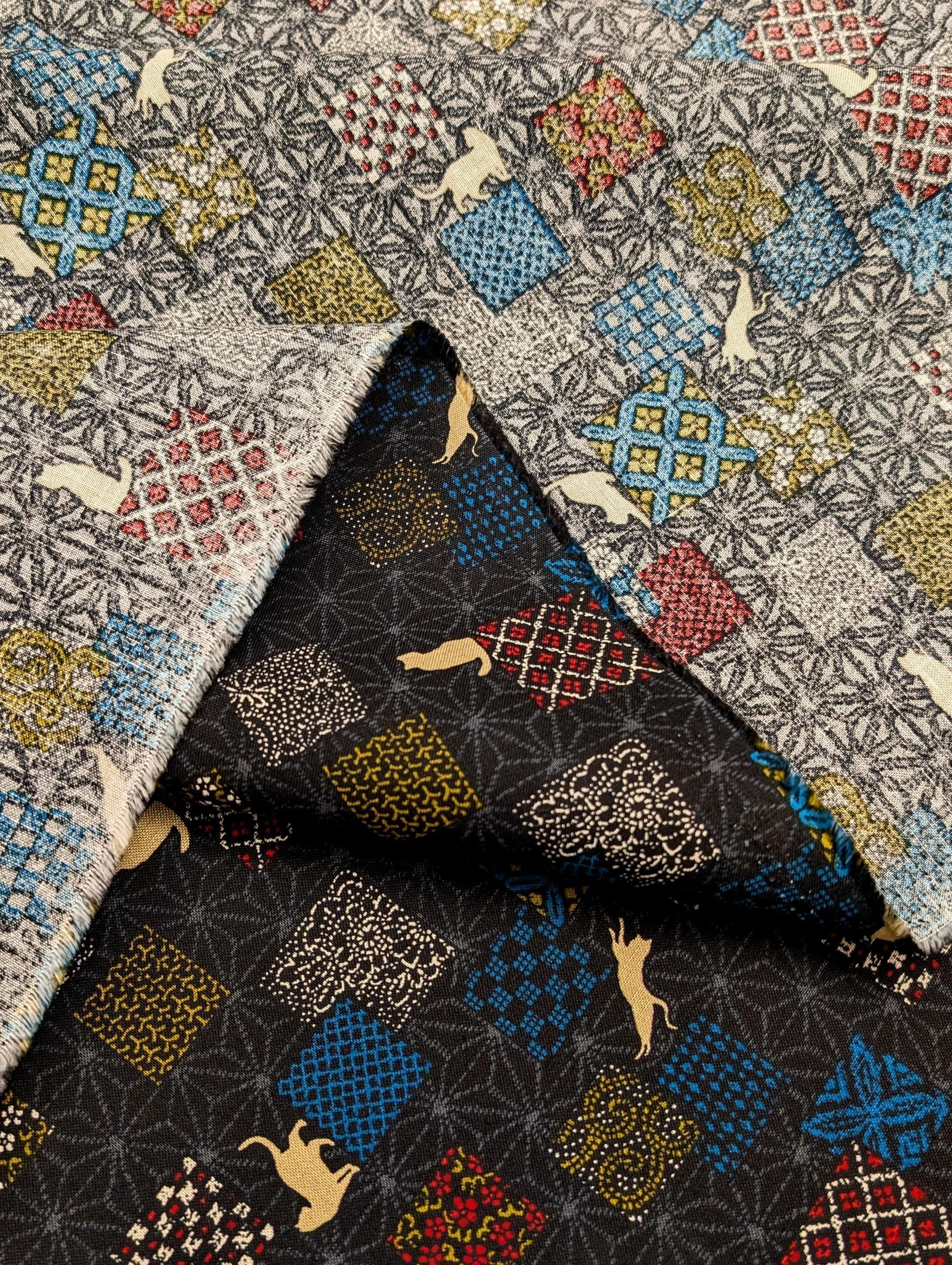Orimono Imports - Patchwork Cats Cotton Fabric - Black