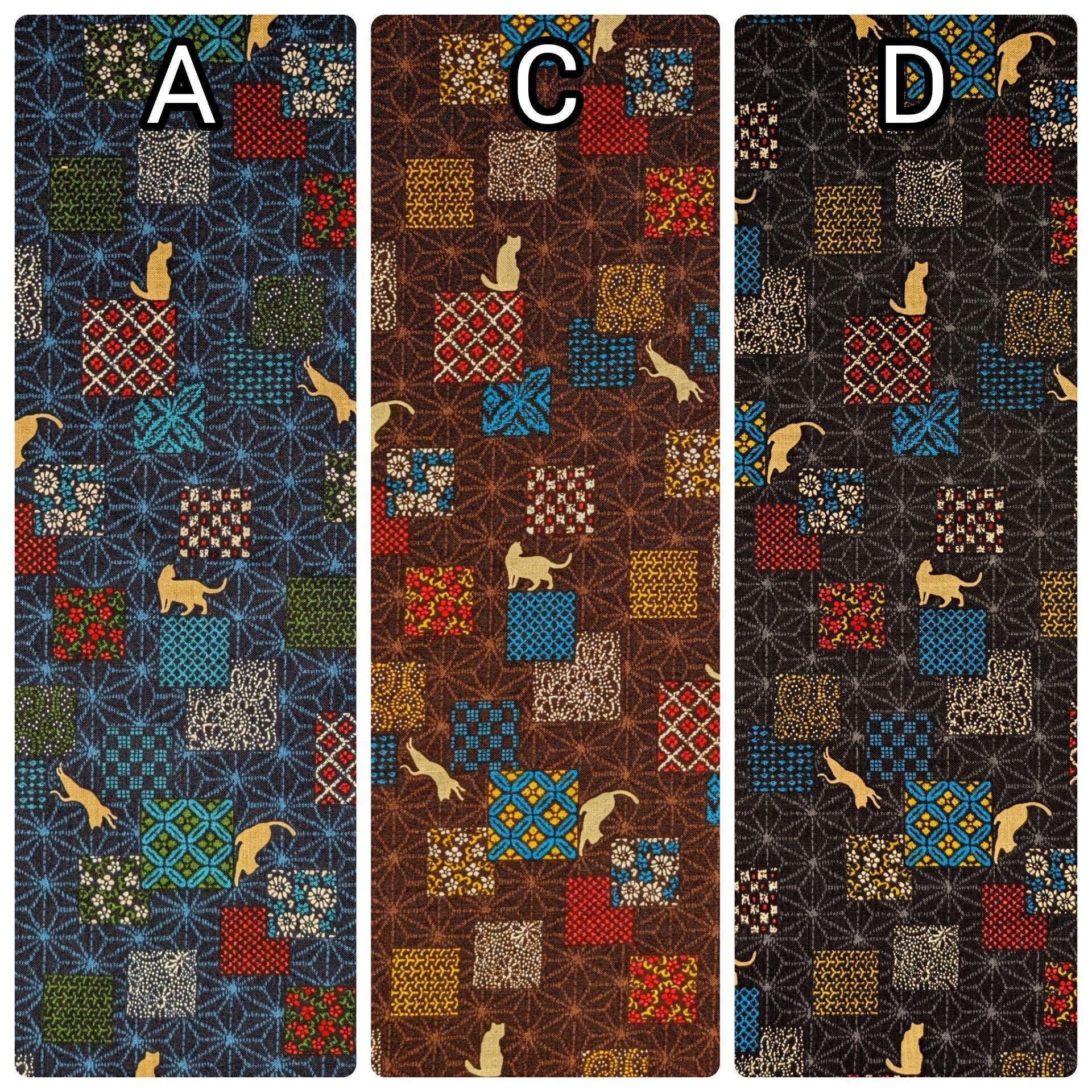 Orimono Imports - Patchwork Cats Cotton Fabric - Black