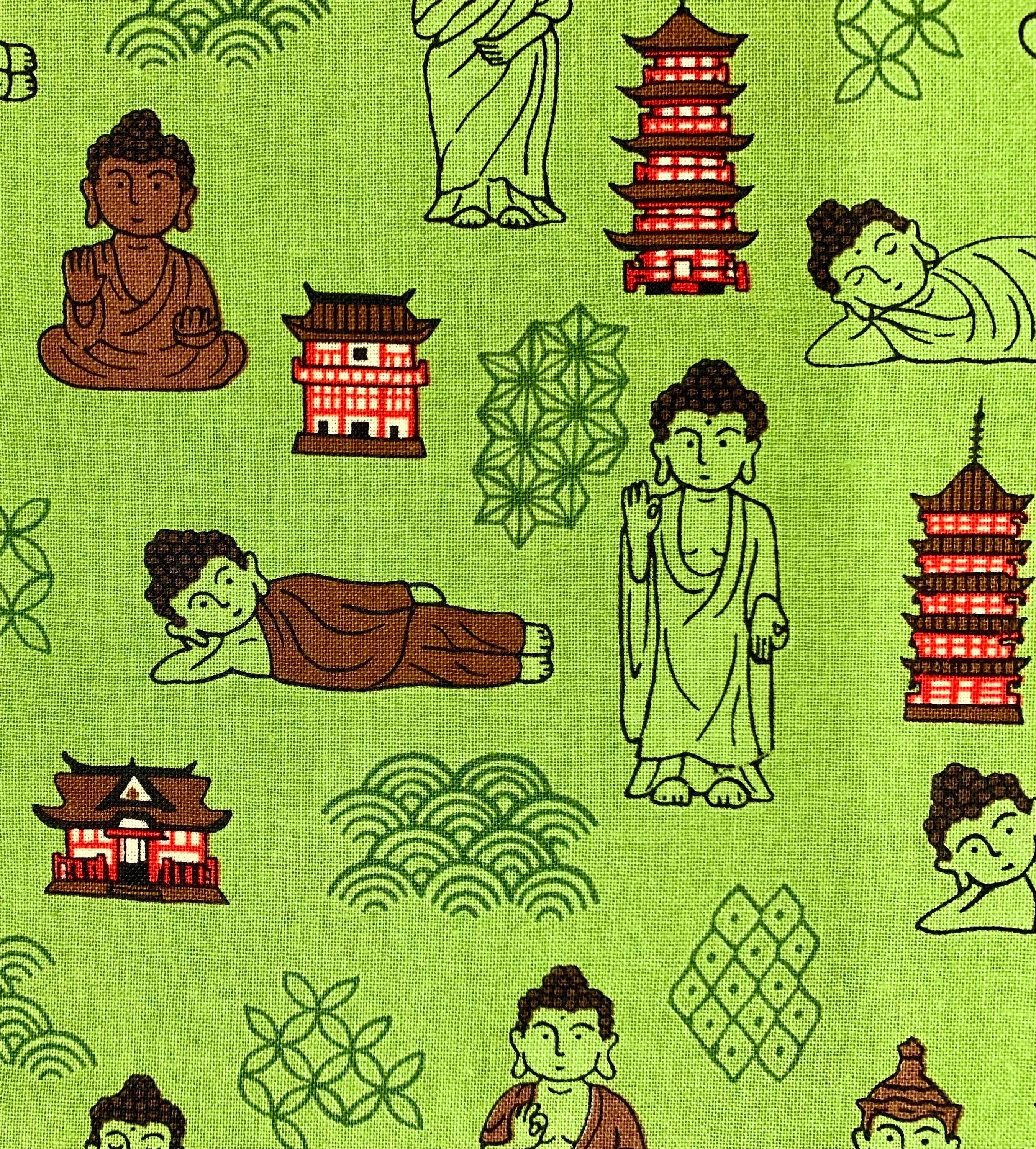 Naka - Buddha Temple Cotton Fabric - Matcha Green