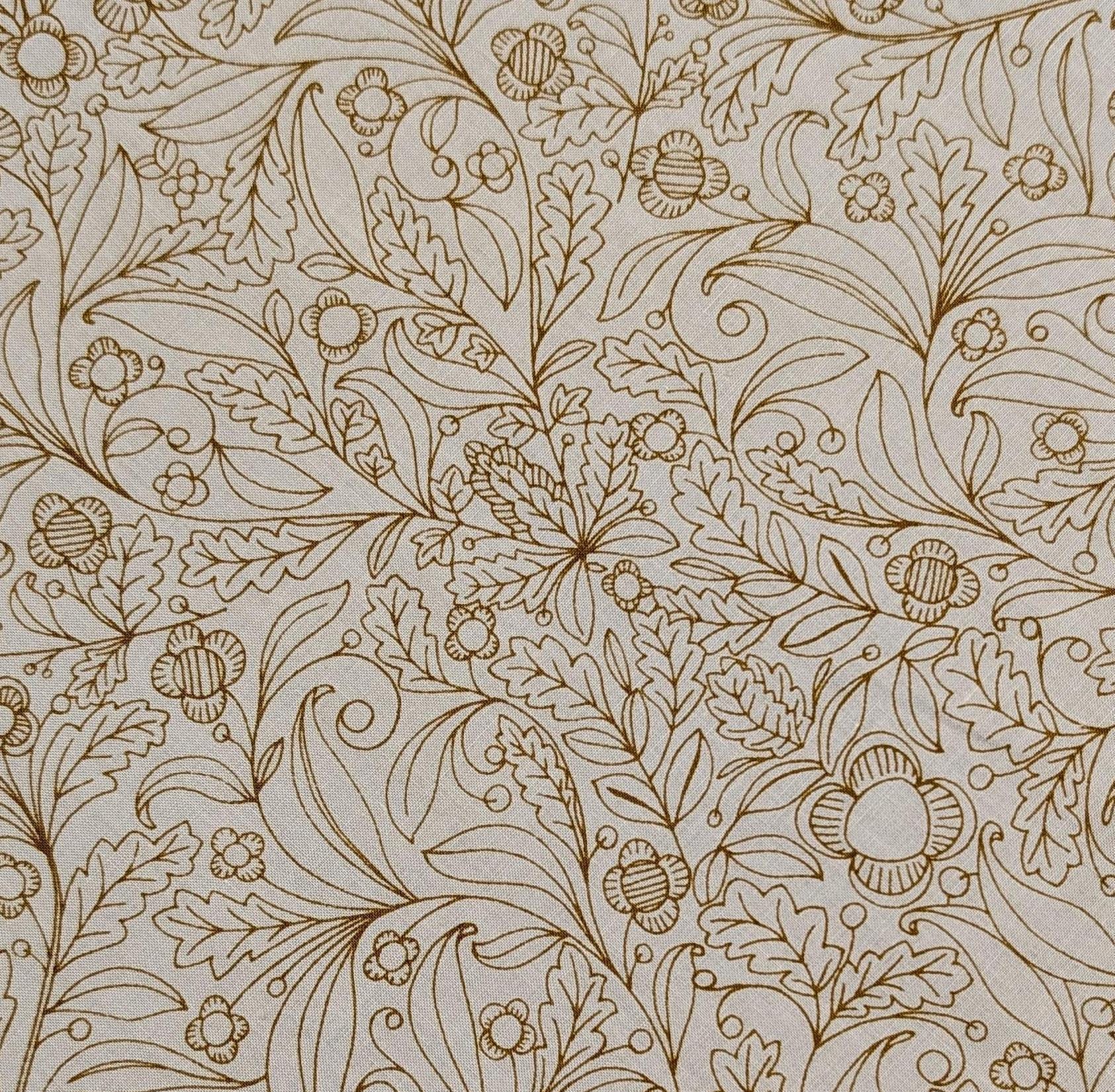 Hokkoh - Botanical Filigree Cotton Lawn - Pale Blue and Brown