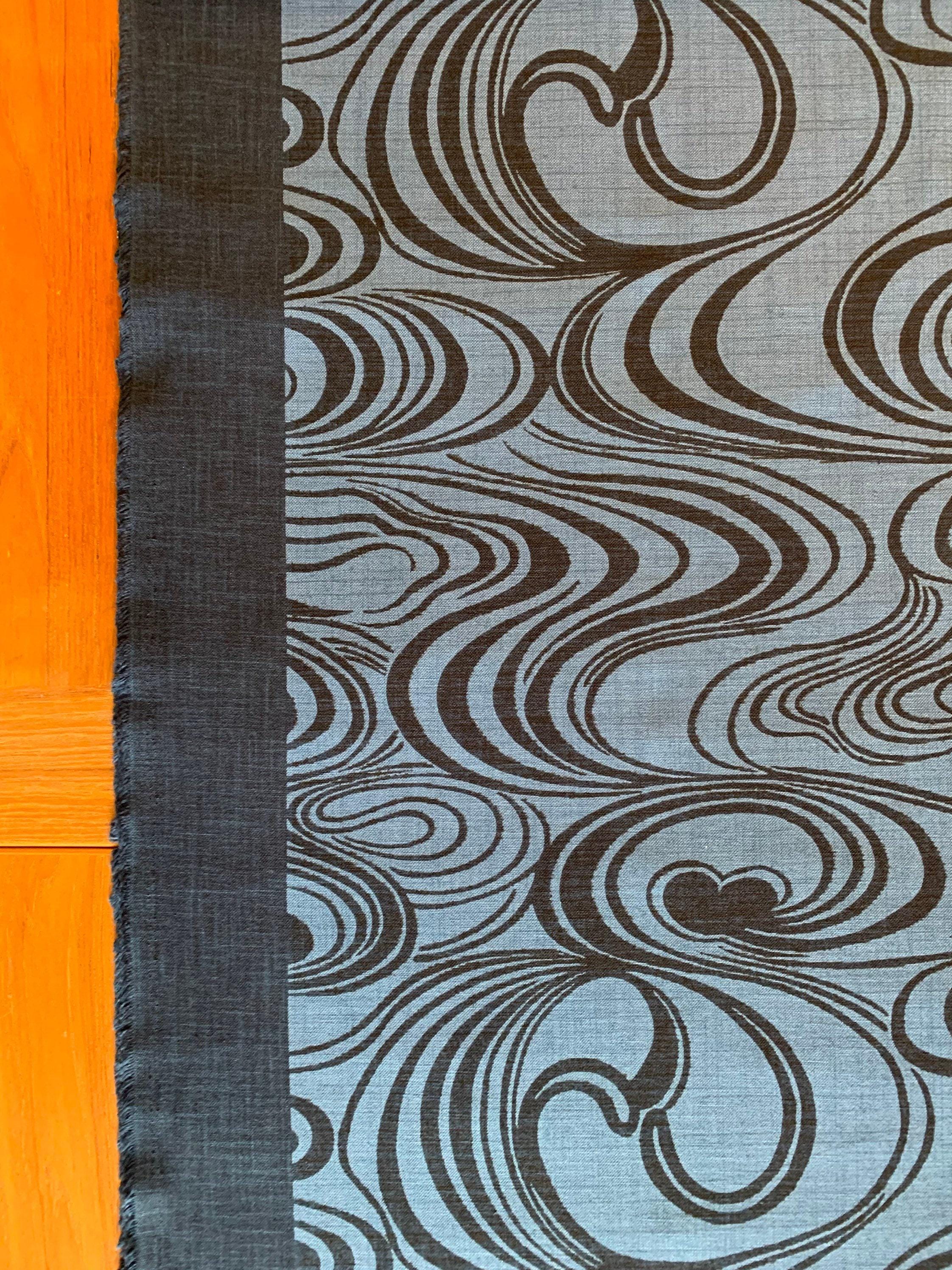 Kurenai - Hand Stenciled Waves and Swirls Cotton - Navy Blue Indigo