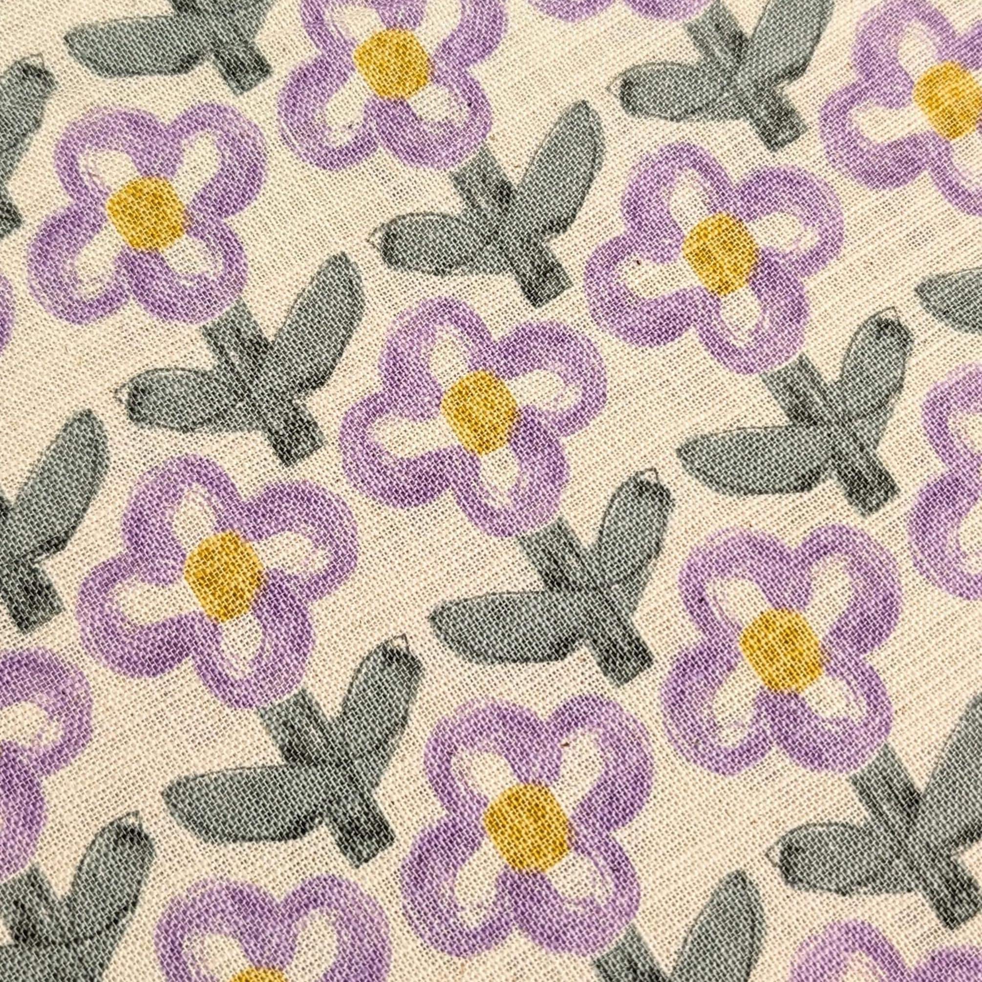 Sevenberry - NEW Standing Flowers Rustic Weave Cotton Fabric - White and Purple