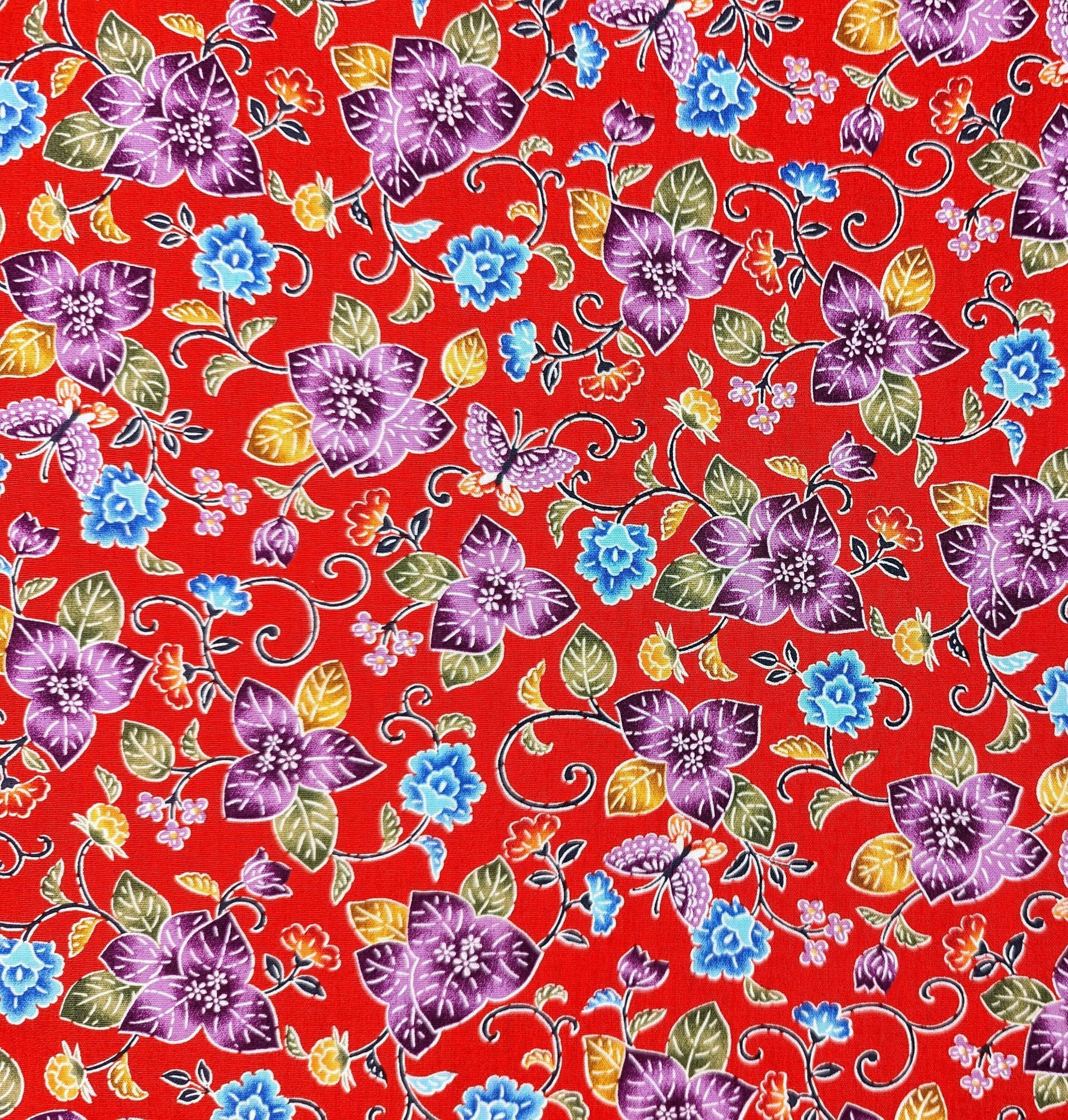 Cosmo - Tropical Bingata Flowers Cotton - Red