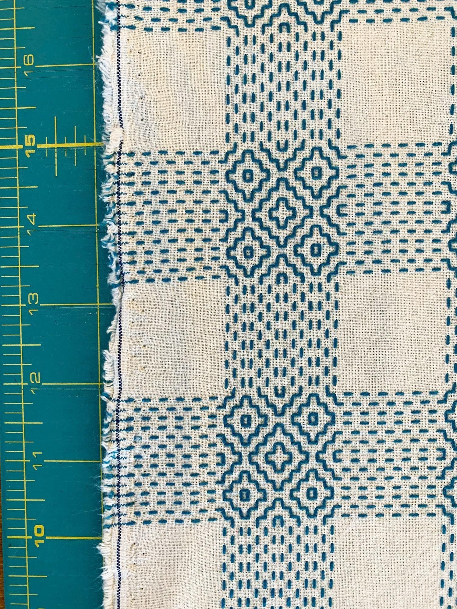 Olympus - Sashiko Sakizomemomen Fabric by the Yard - White Green