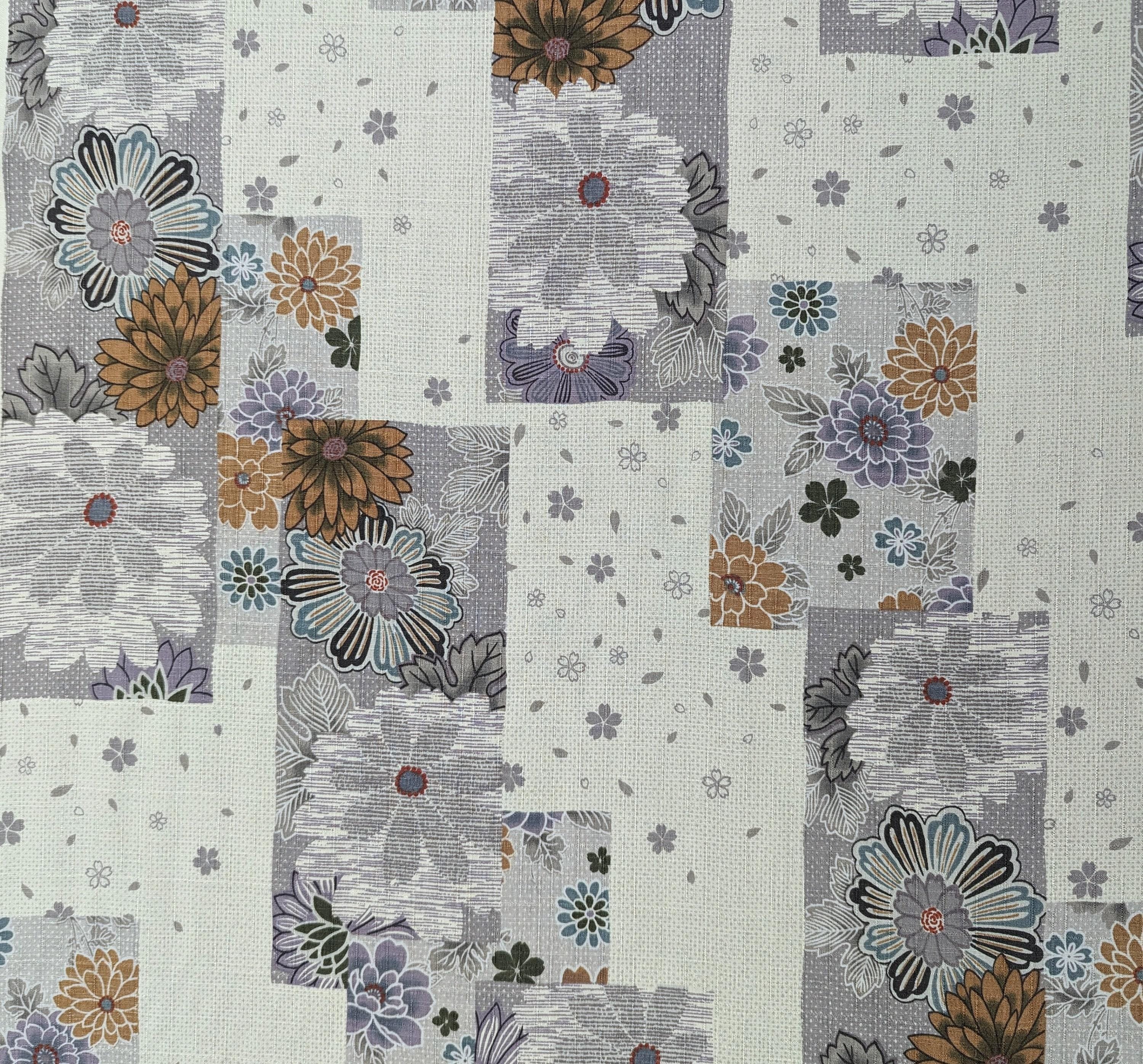 Kobayashi - Spring Pastel Flowers Cotton Dobby - Gray