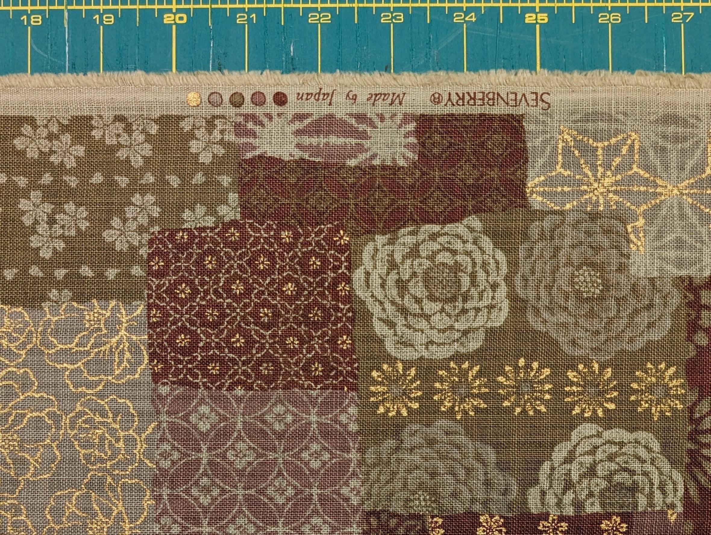 Sevenberry - Golden Boro Patchwork Cotton Fabric - Dusty Red and Green