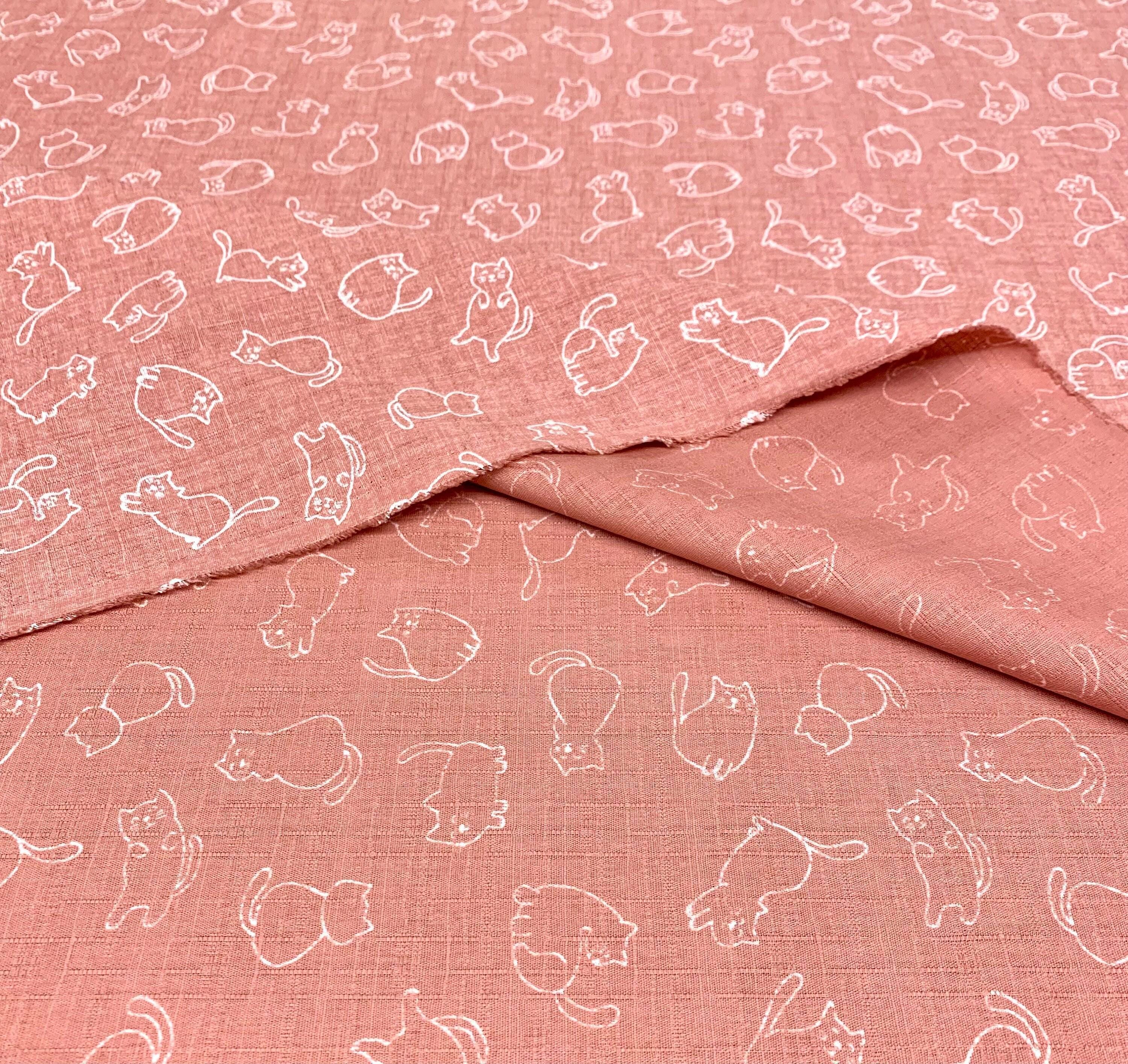 Morikiku - Cuddly Cats Cotton Dobby - Pink White
