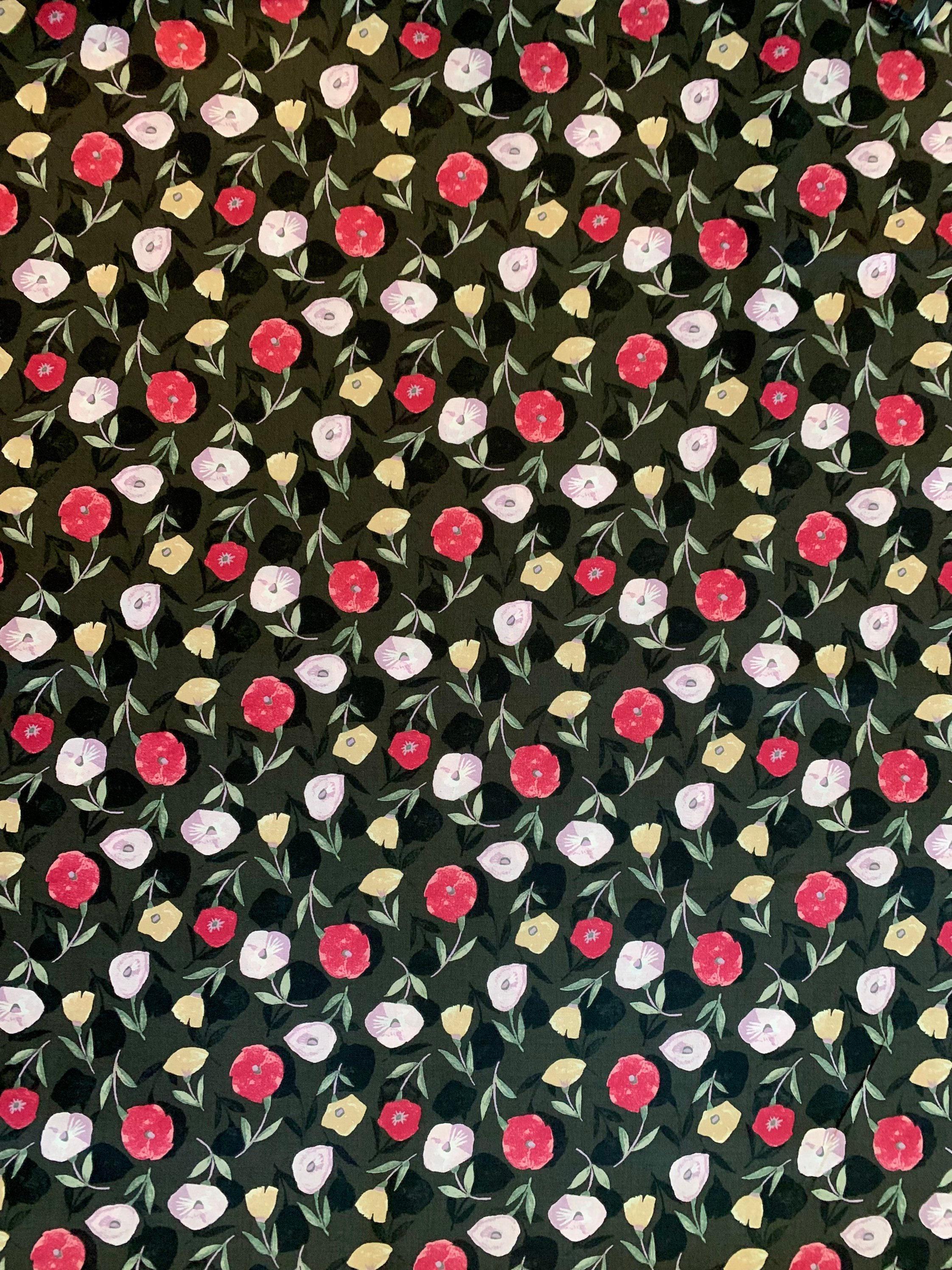 Cosmo - Poppy Shadows Cotton Lawn - Red Pink Black