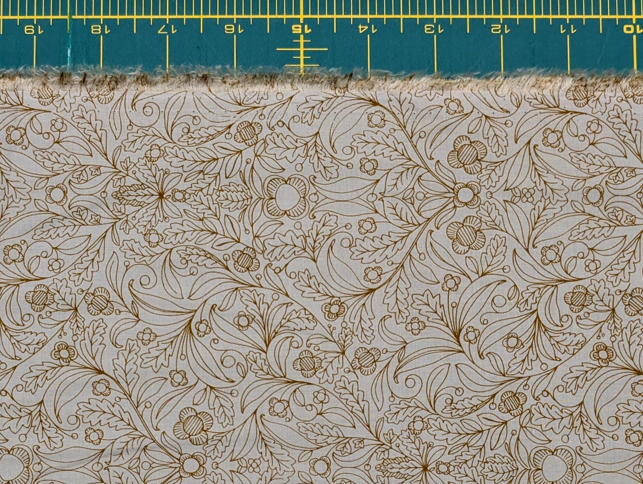 Hokkoh - Botanical Filigree Cotton Lawn - Pale Blue and Brown